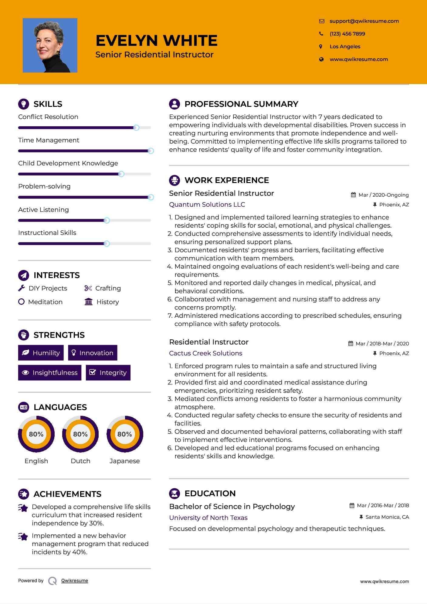 Senior Residential Instructor Resume Model