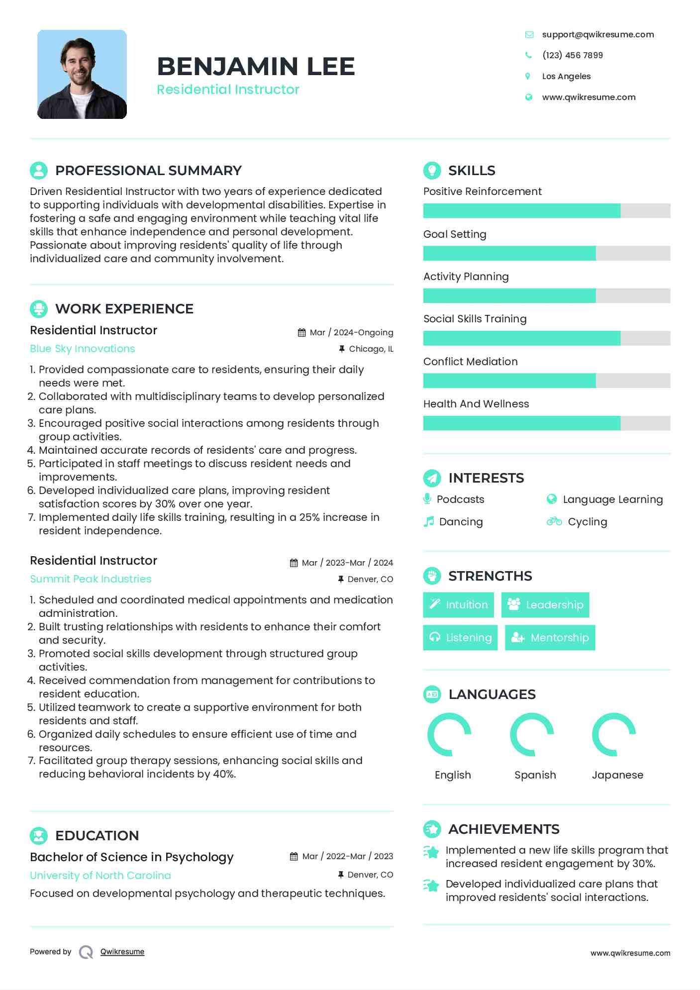 Residential Instructor Resume Template