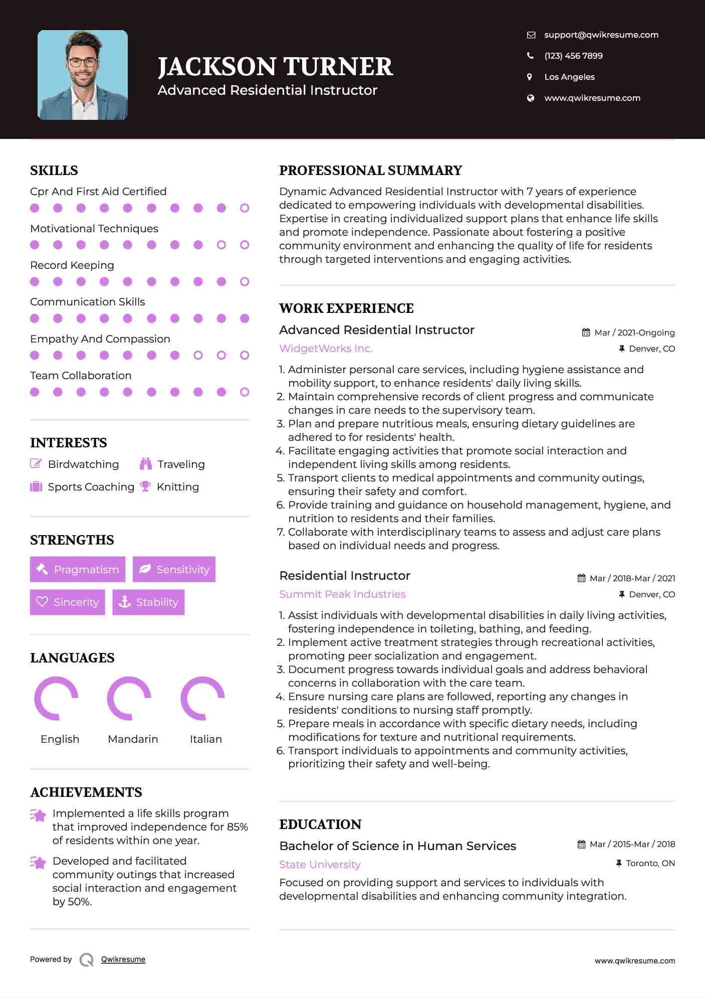 Advanced Residential Instructor Resume Format