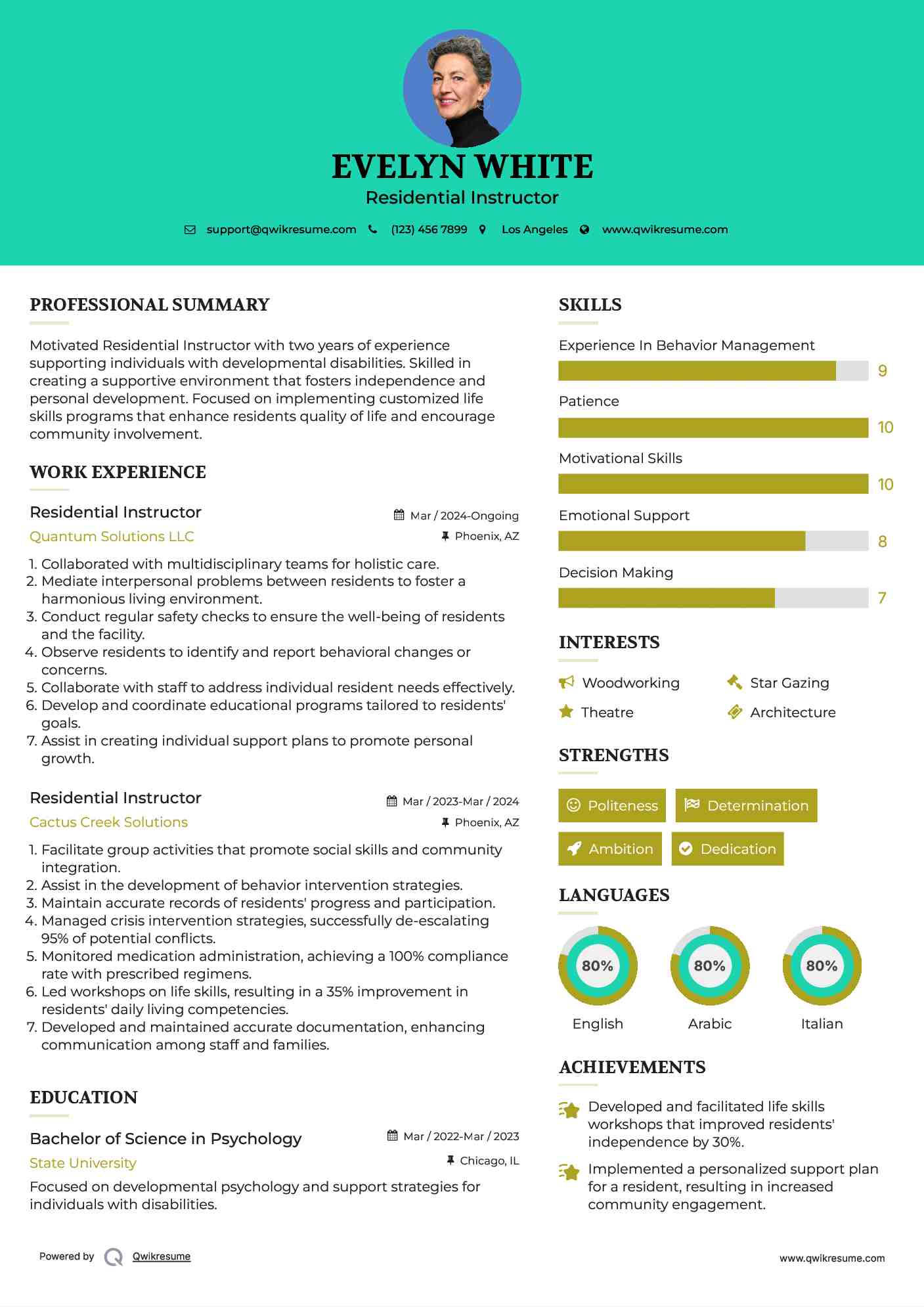 Residential Instructor Resume Template