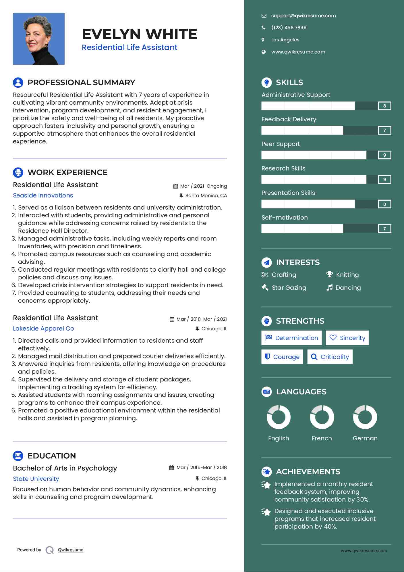 Residential Life Assistant Resume Format
