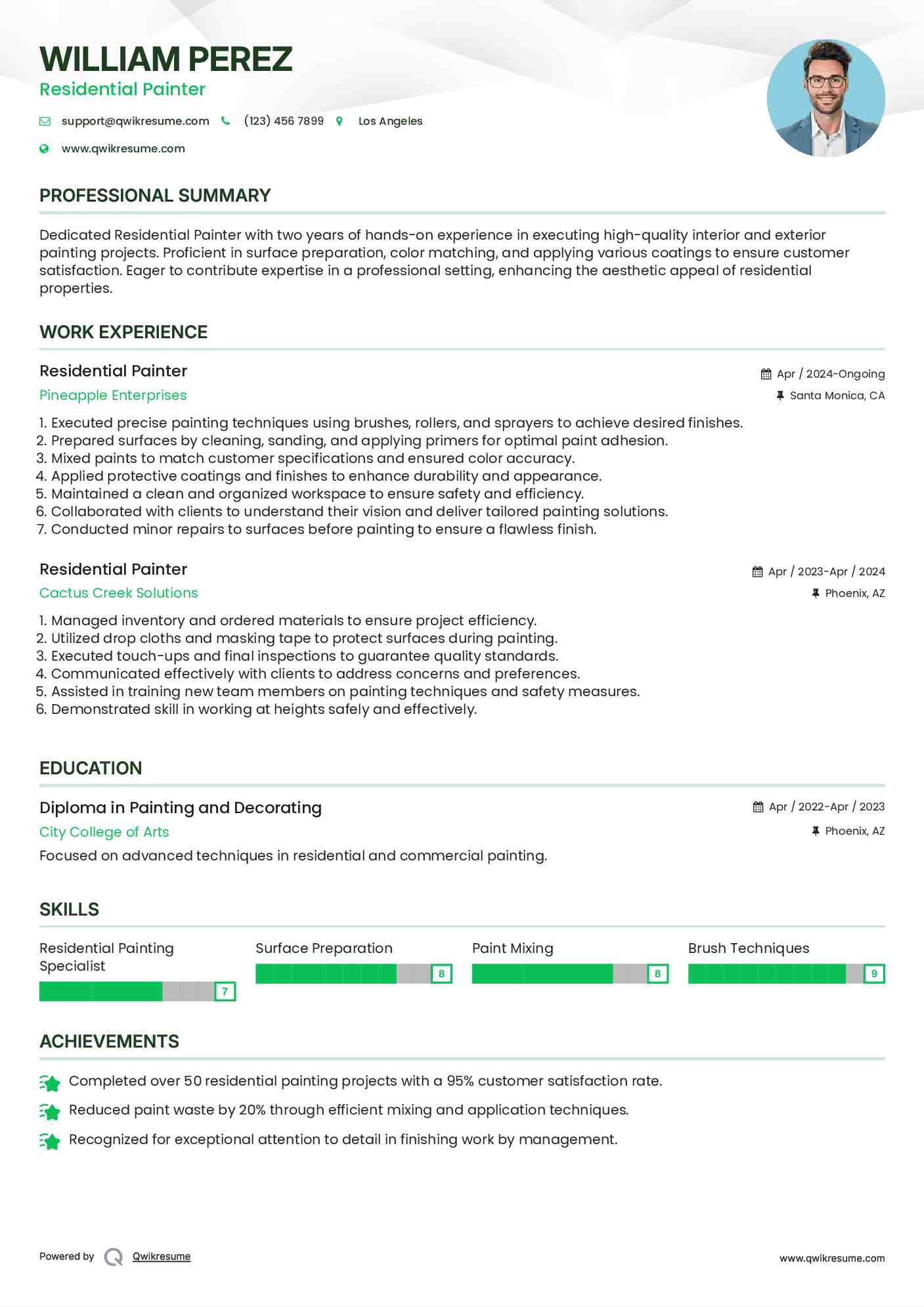 Residential Painter Resume Model