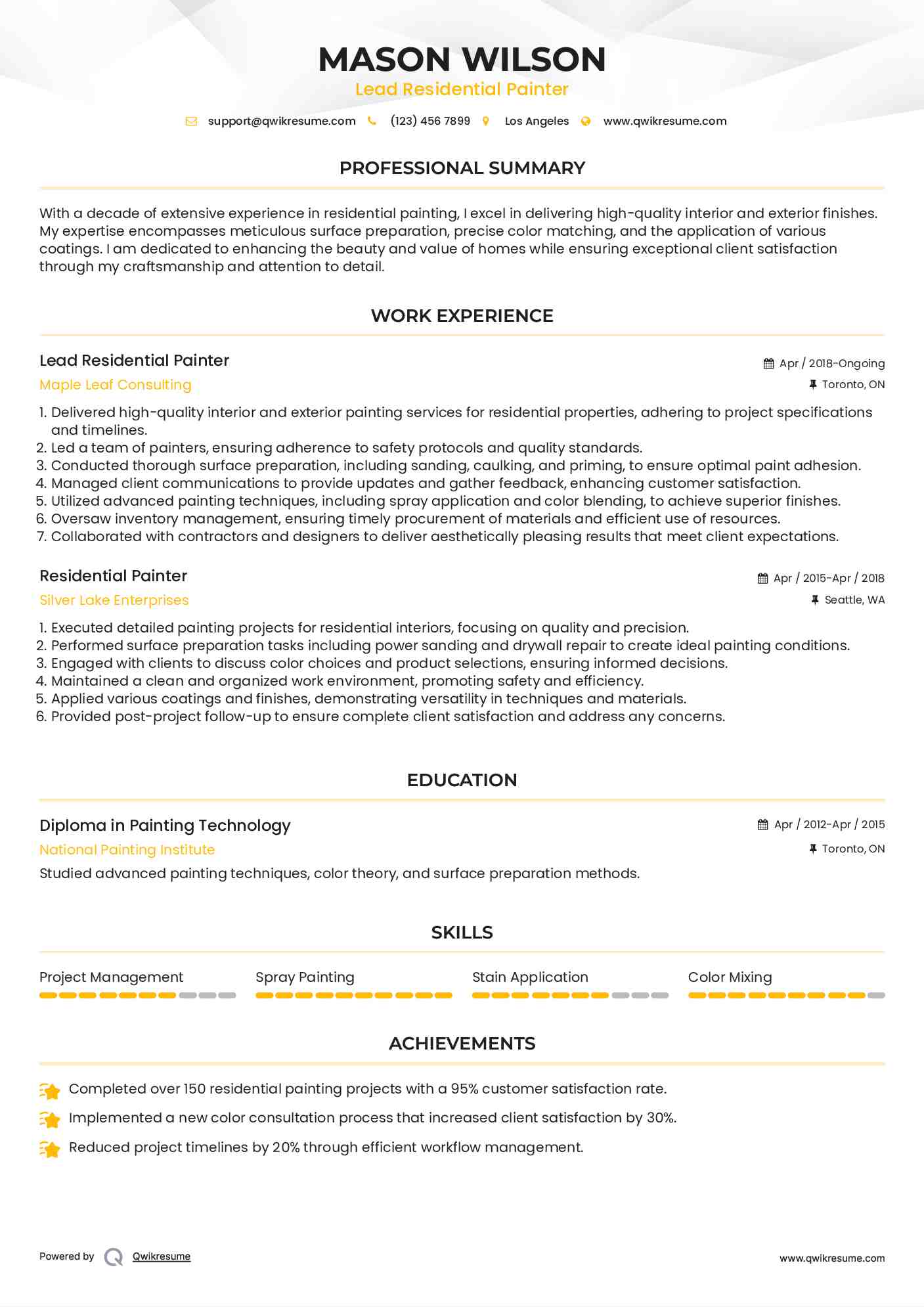 Lead Residential Painter Resume Template