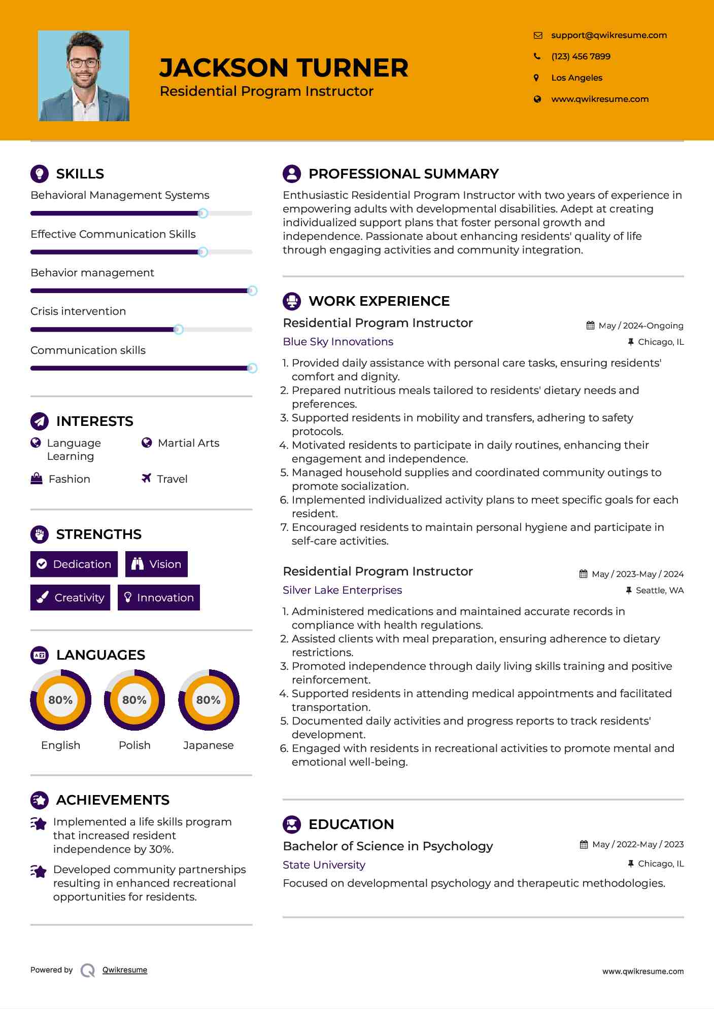 Residential Program Instructor Resume Template