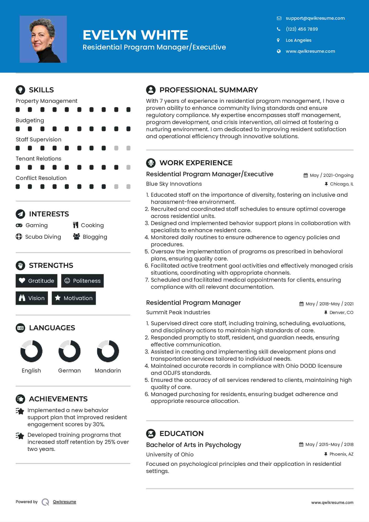 Residential Program Manager/Executive Resume Model