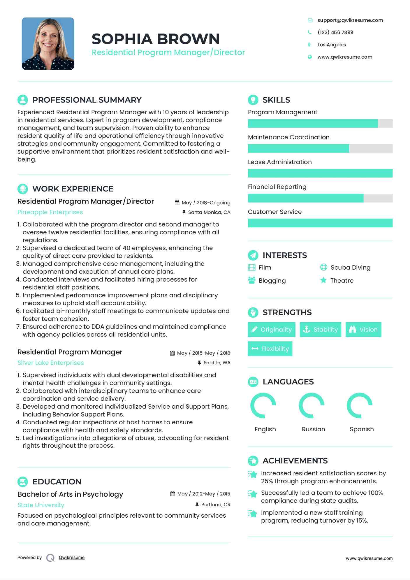 Residential Program Manager/Director Resume Sample