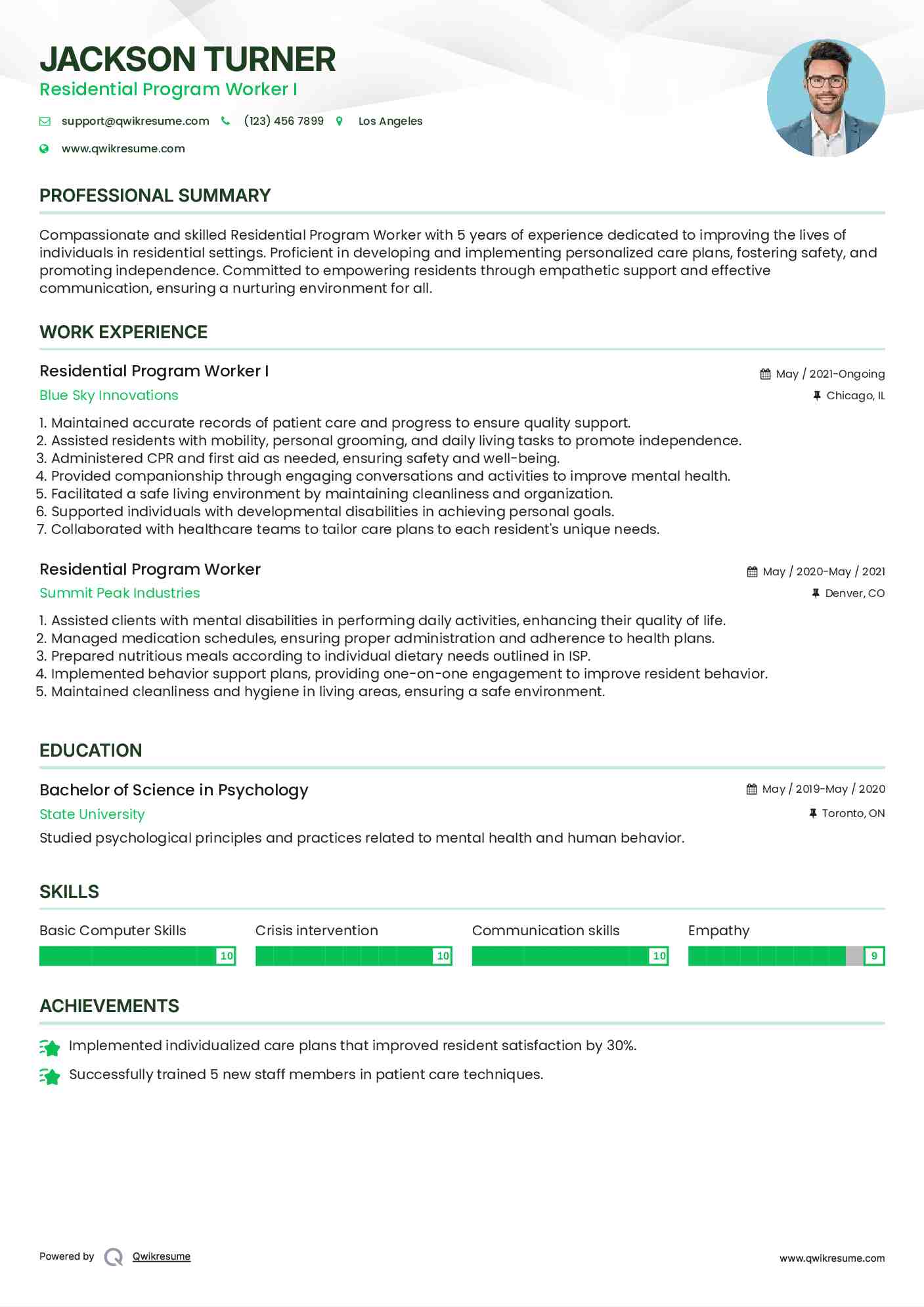 Residential Program Worker I Resume Template