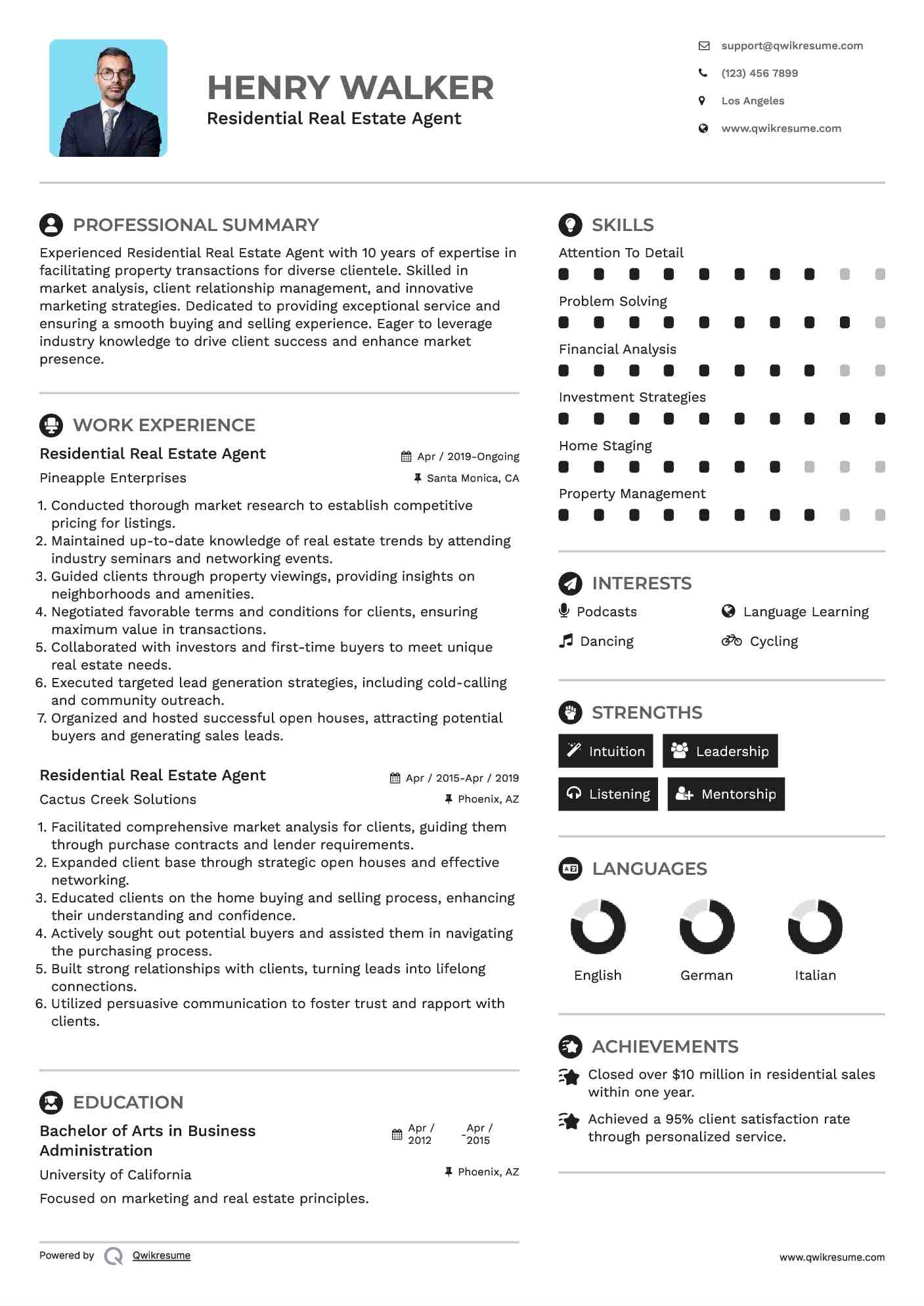 Residential Real Estate Agent Resume Template