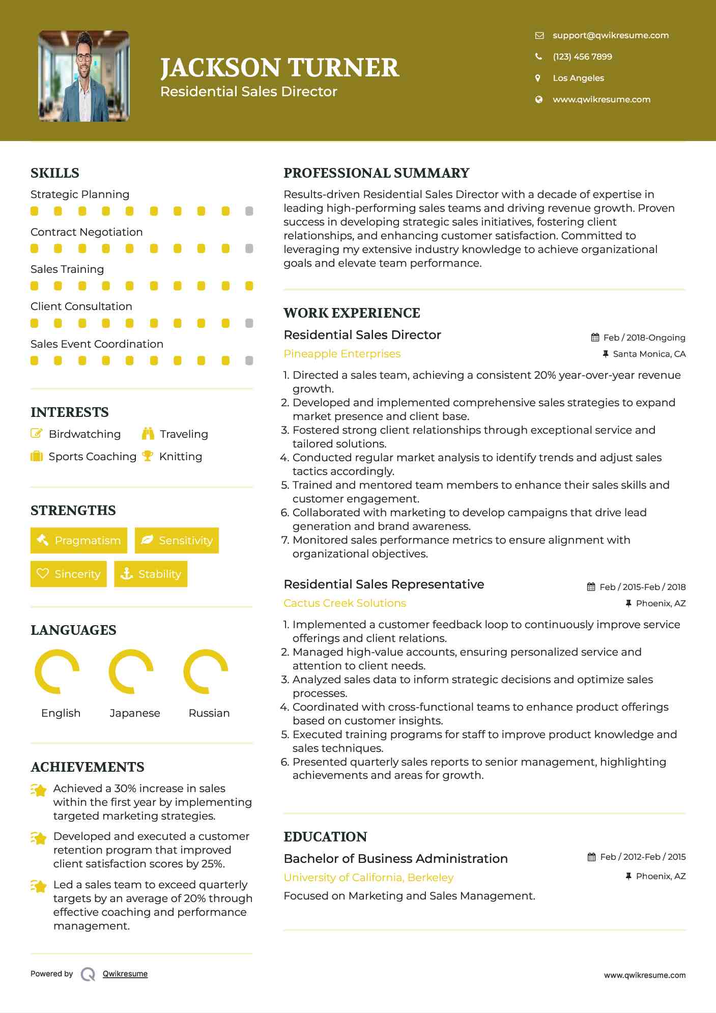 Residential Sales Director Resume Sample