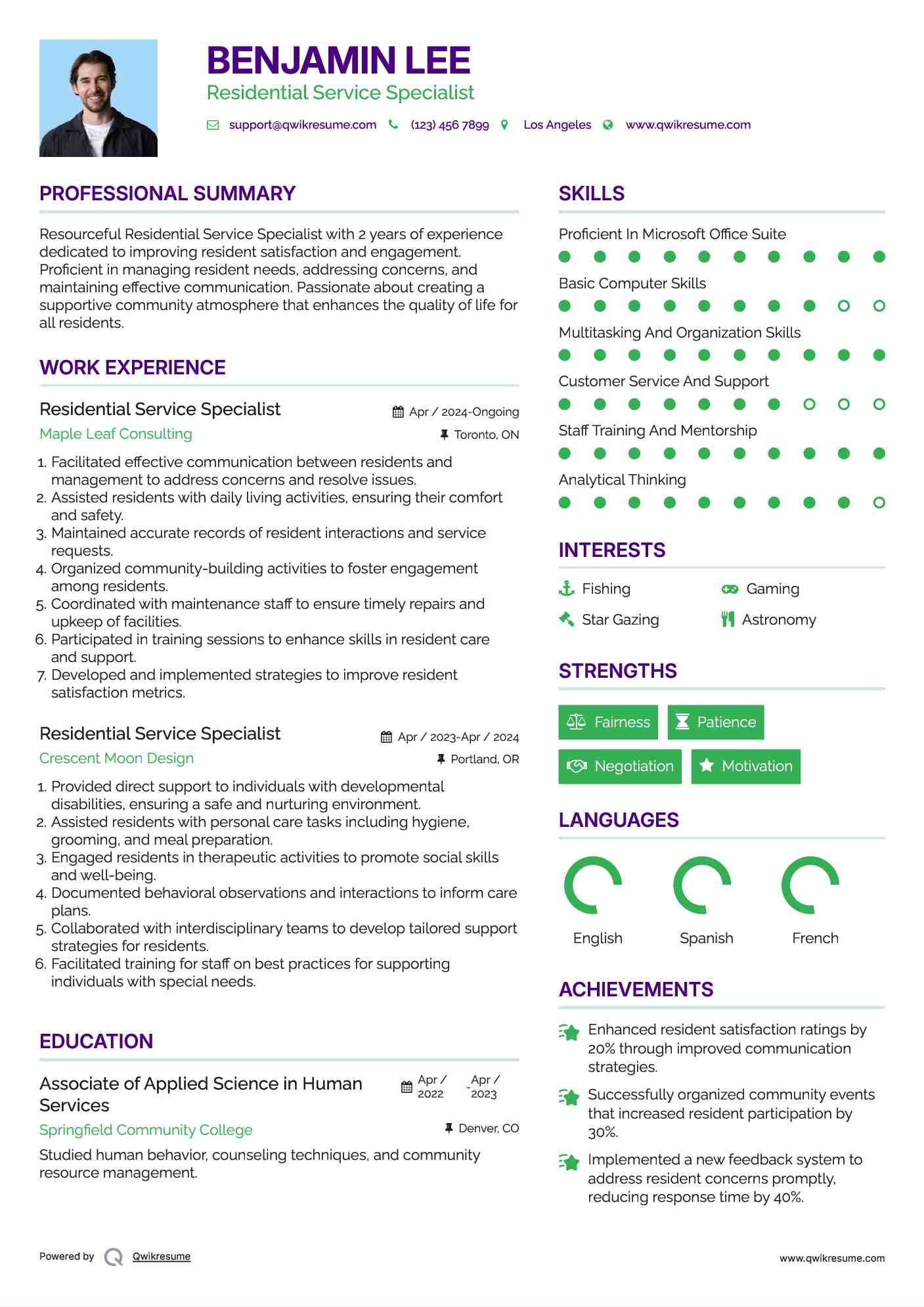 Residential Service Specialist Resume Format