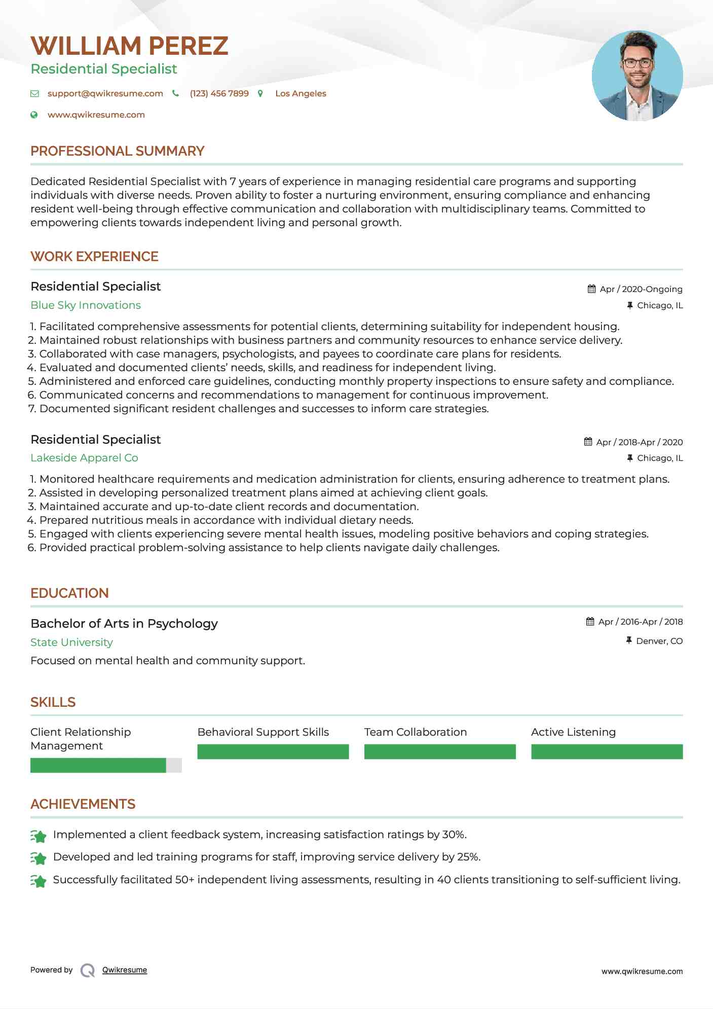 Residential Specialist Resume Model