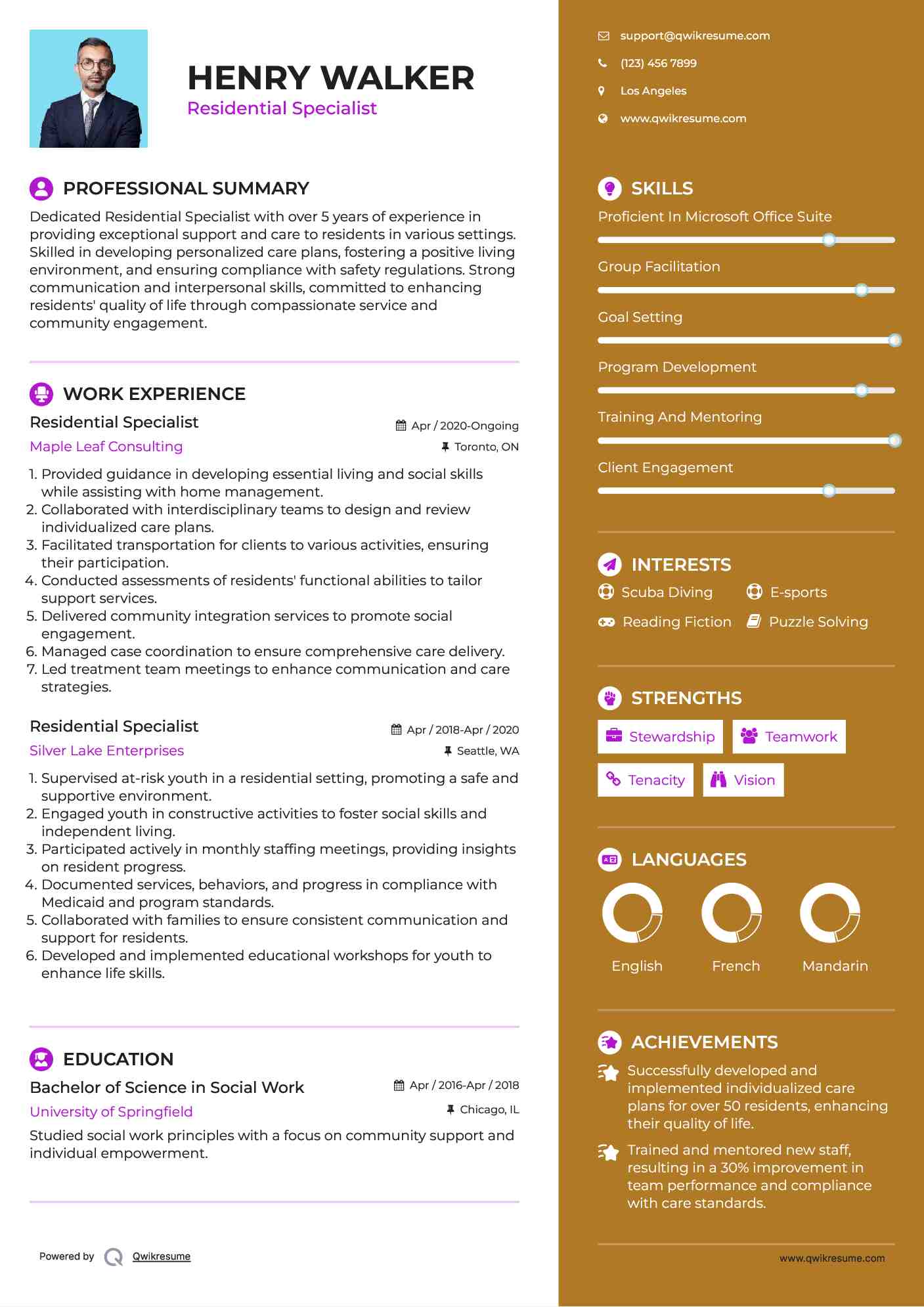 Residential Specialist Resume Template