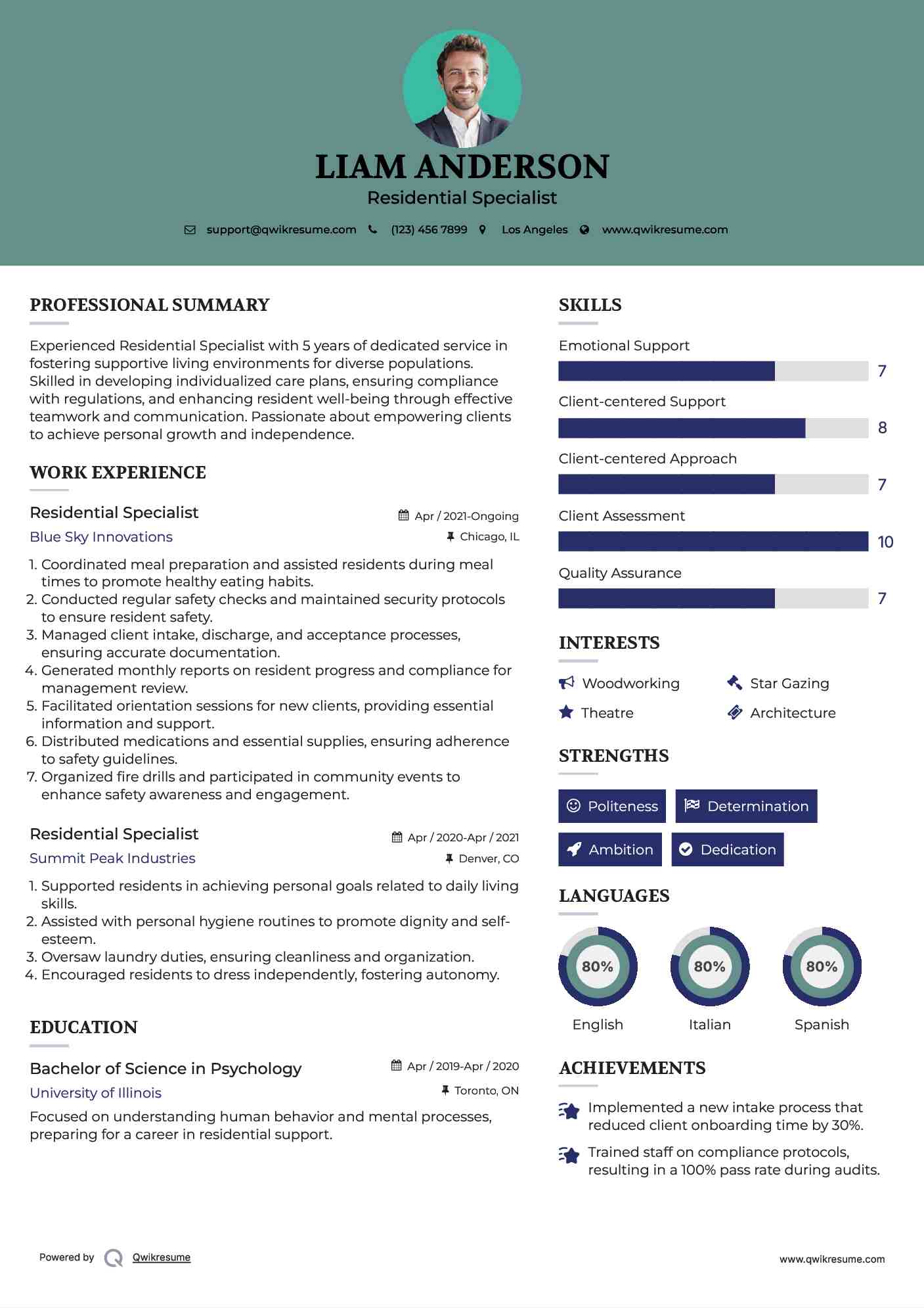 Residential Specialist Resume Sample