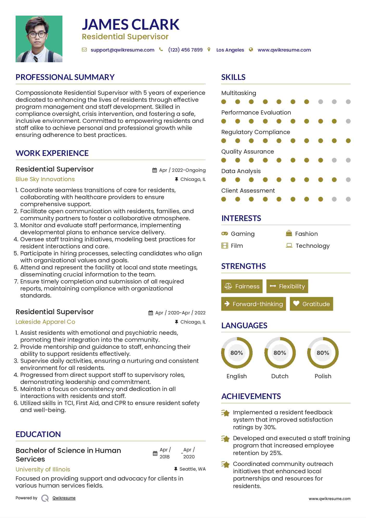 Residential Supervisor Resume Model