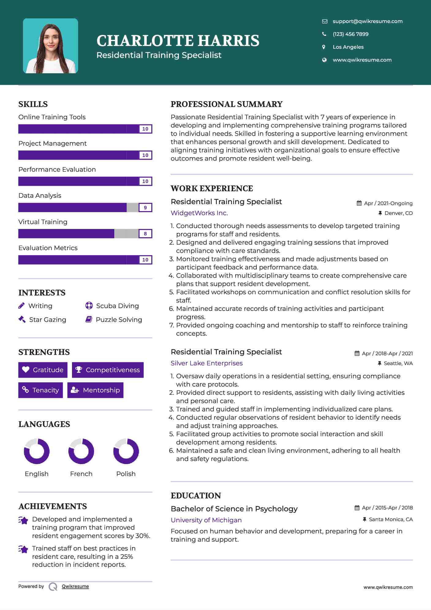 Residential Training Specialist Resume Format