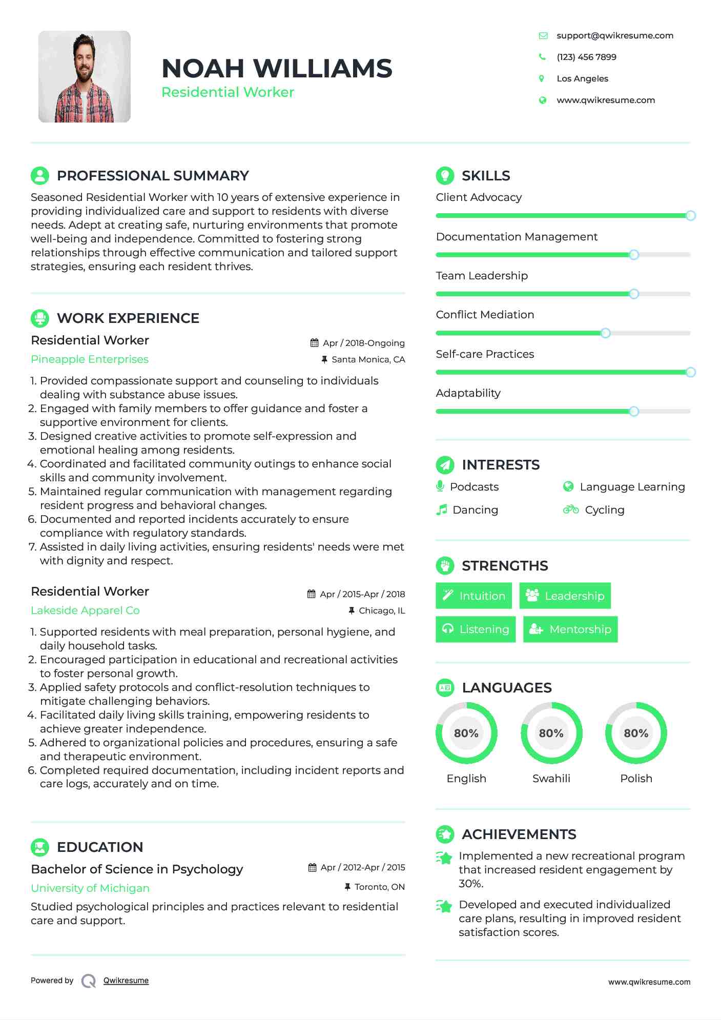 Residential Worker Resume Format