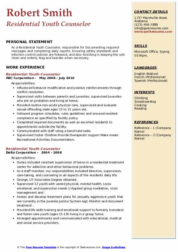 Residential Youth Counselor Resume Samples QwikResume