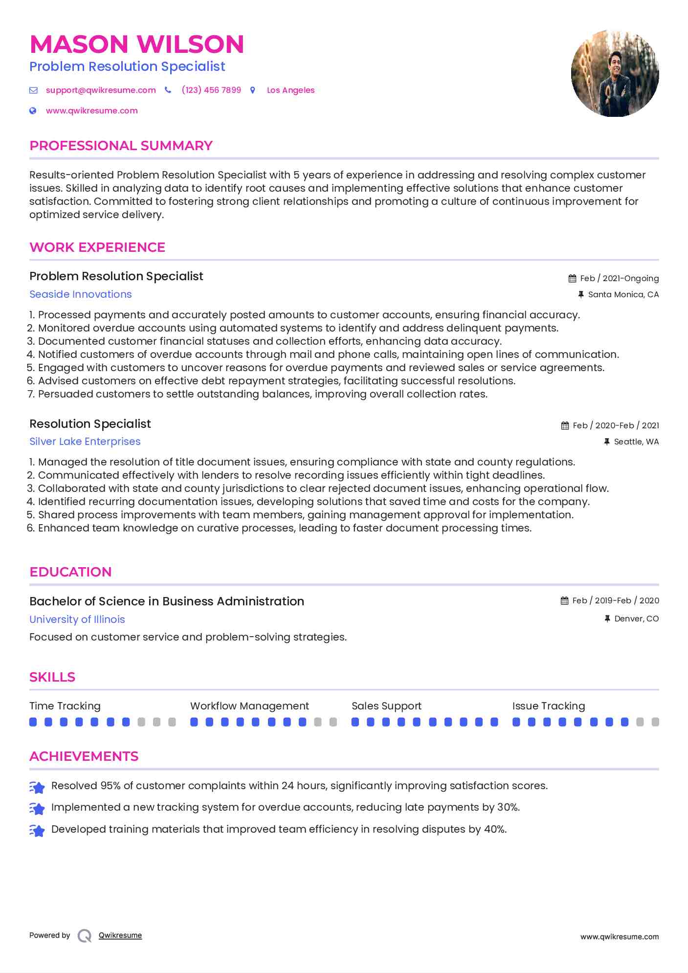 Problem Resolution Specialist Resume Example