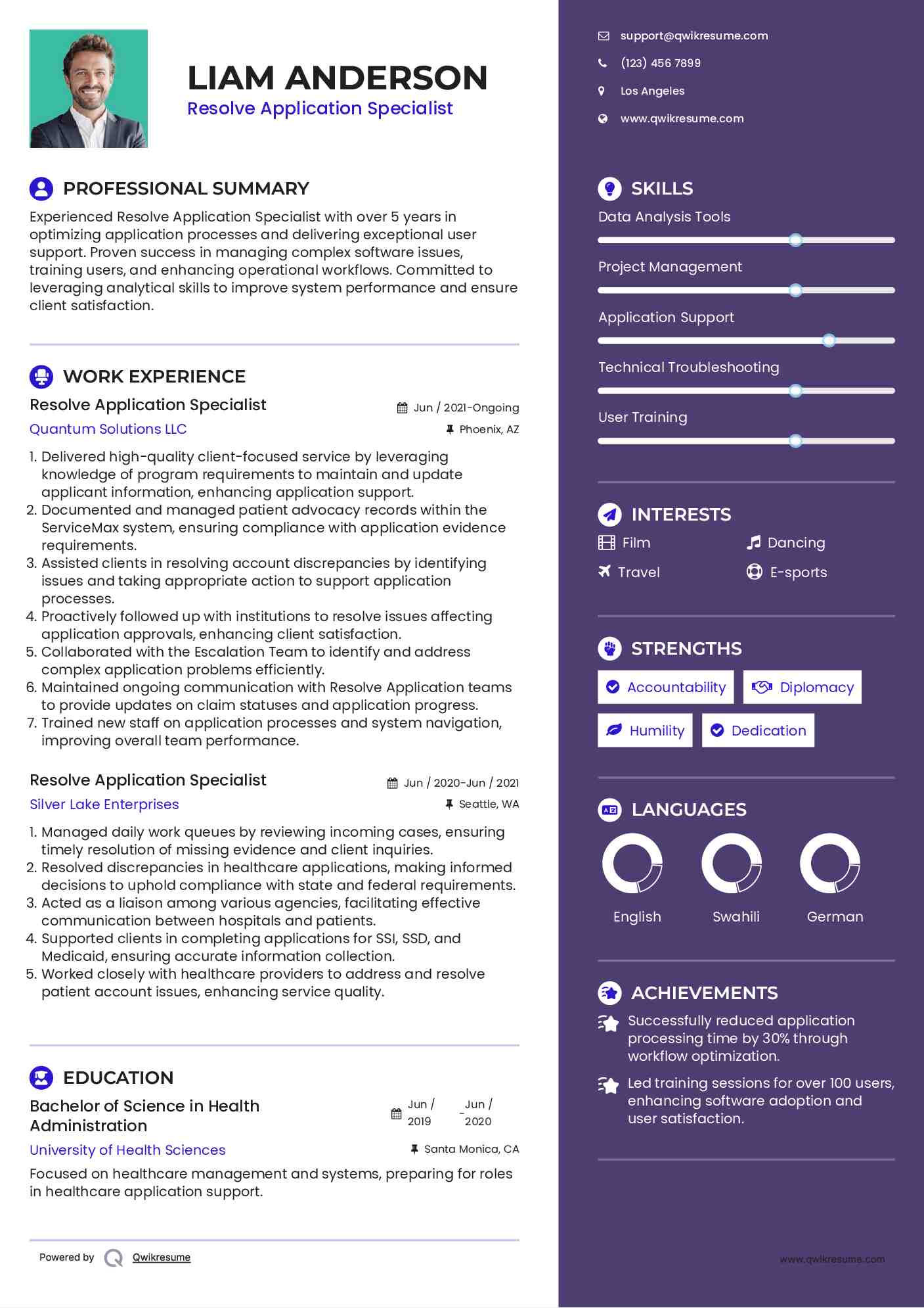 Resolve Application Specialist Resume Model