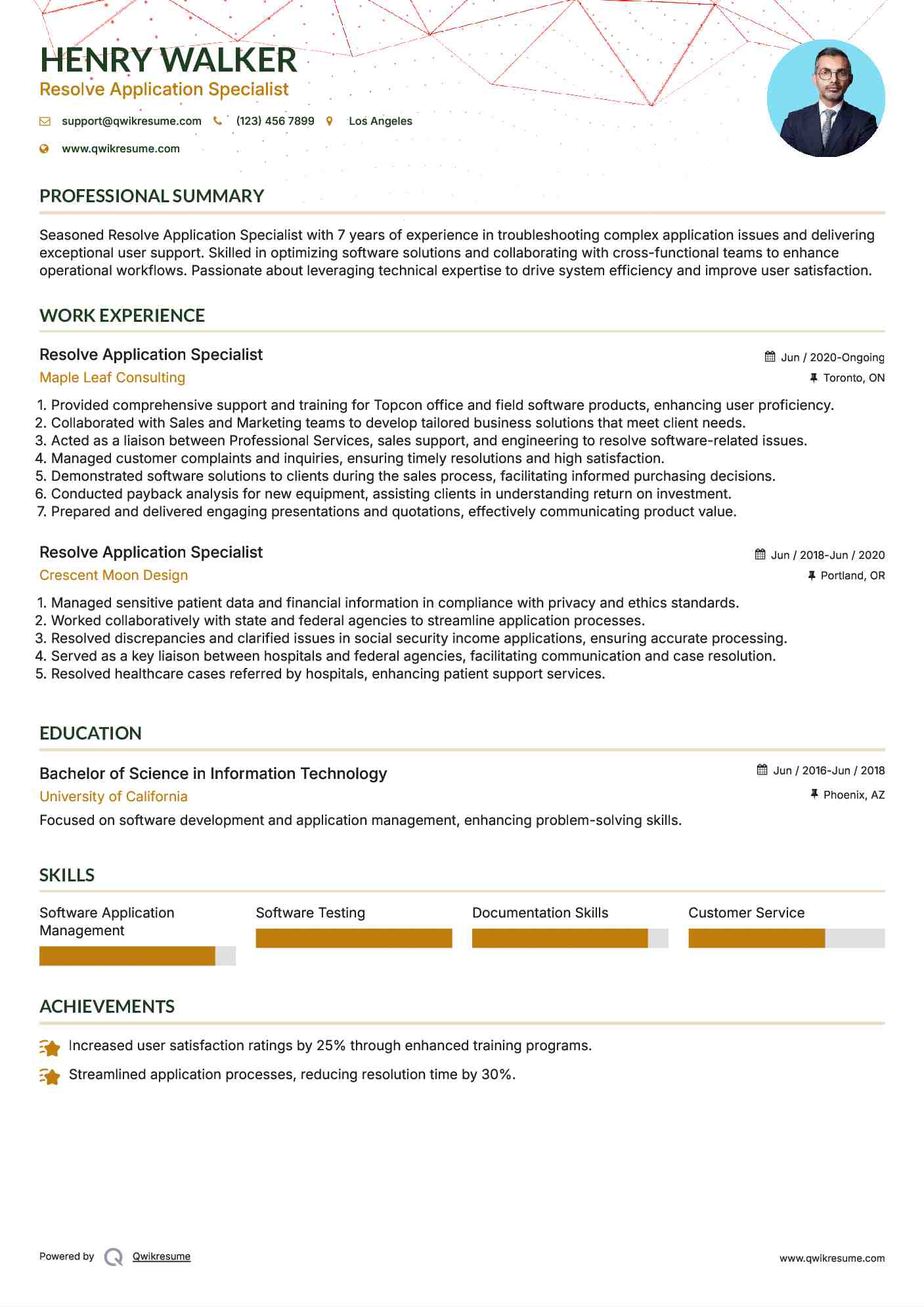 Resolve Application Specialist Resume Template