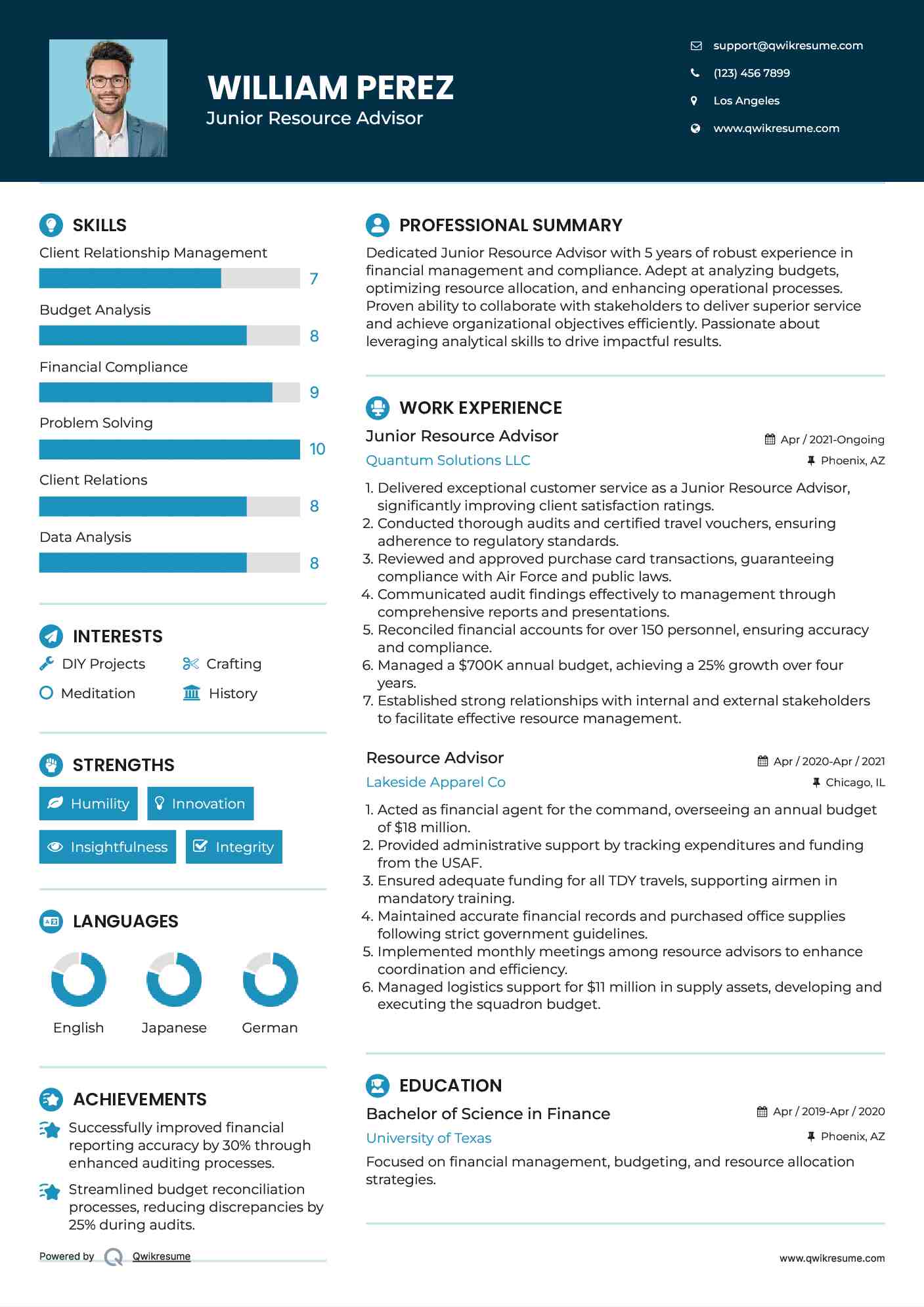 Junior Resource Advisor Resume Format