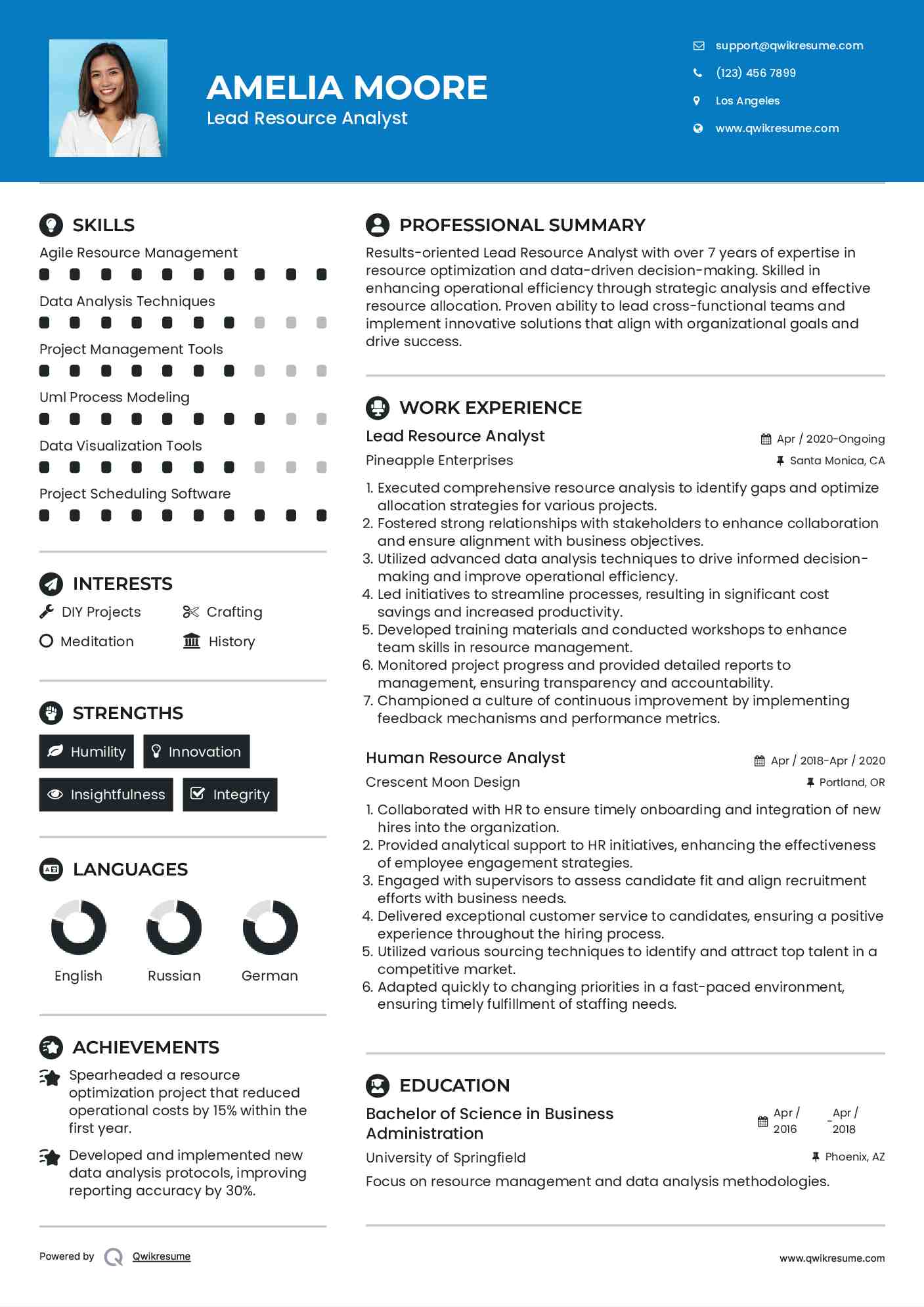 Lead Resource Analyst Resume Template