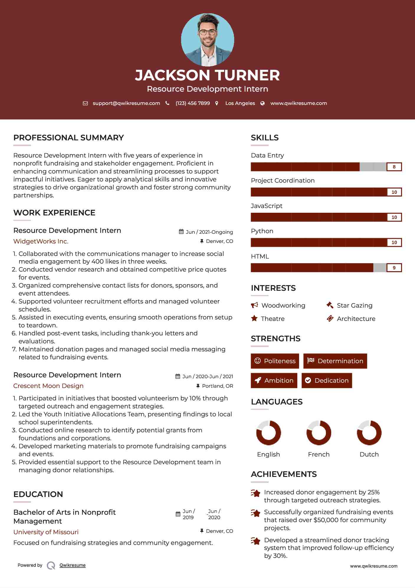 Resource Development Intern Resume Sample