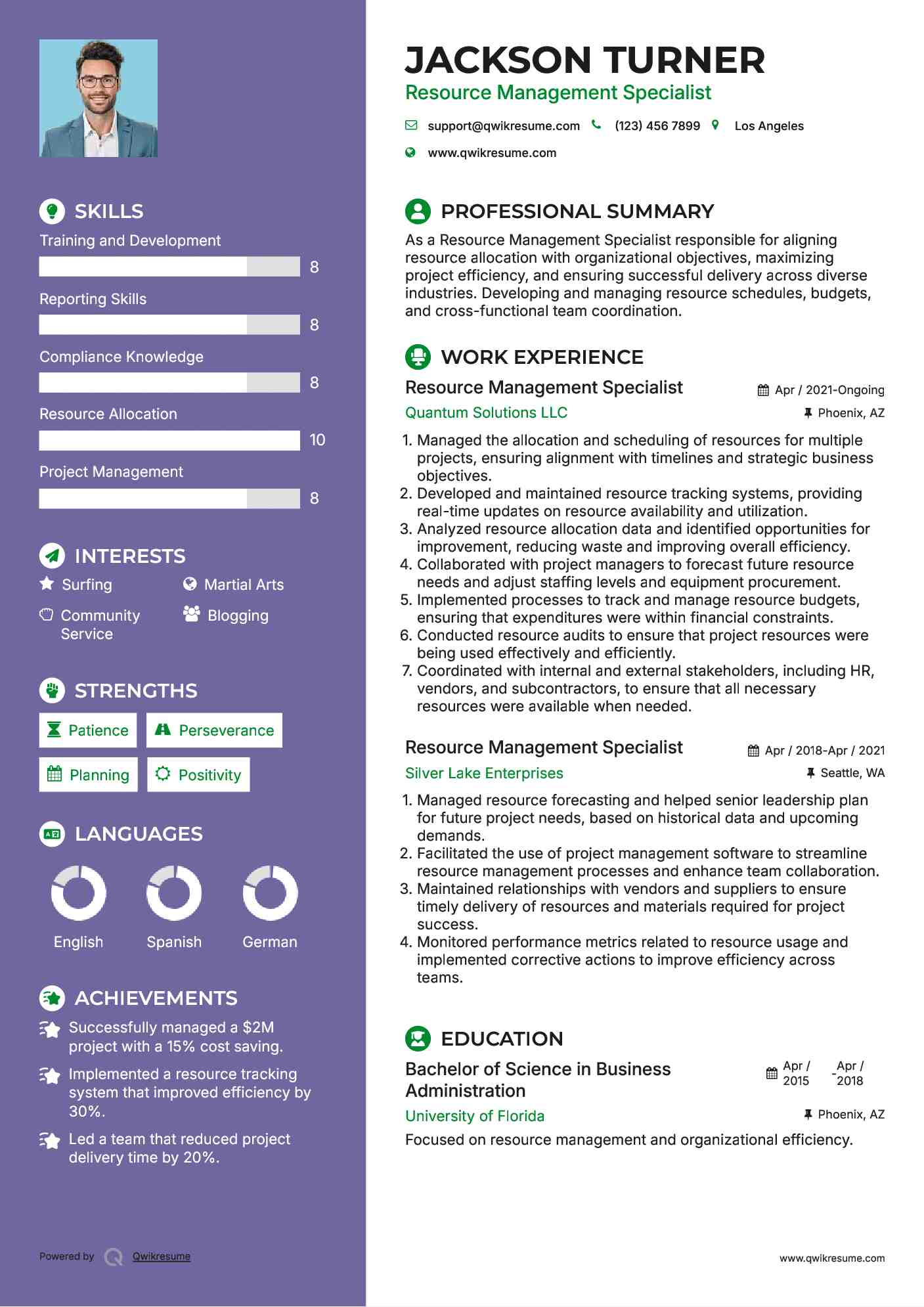 Resource Management Specialist Resume Example