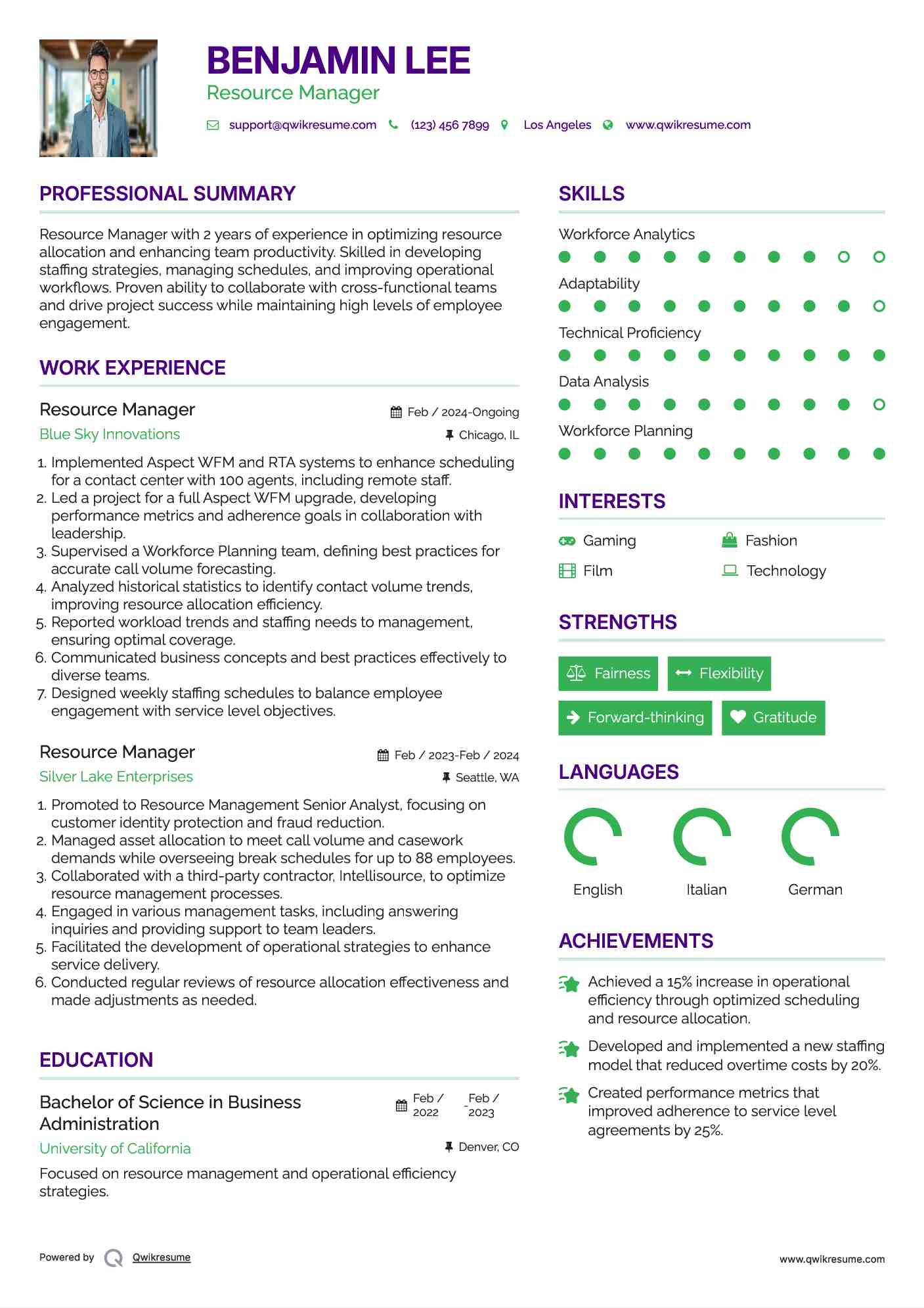 Resource Manager Resume Format