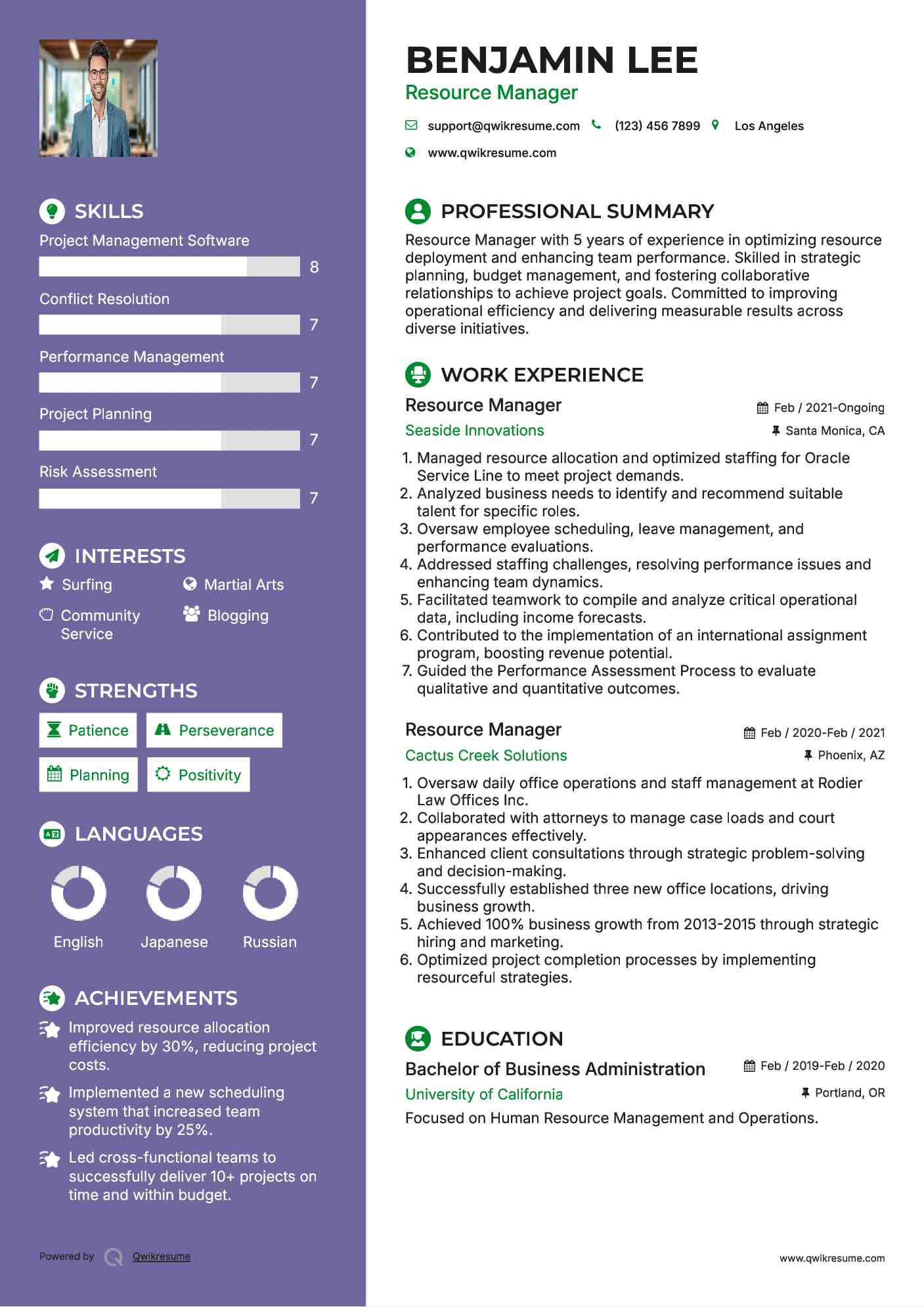 Resource Manager Resume Sample