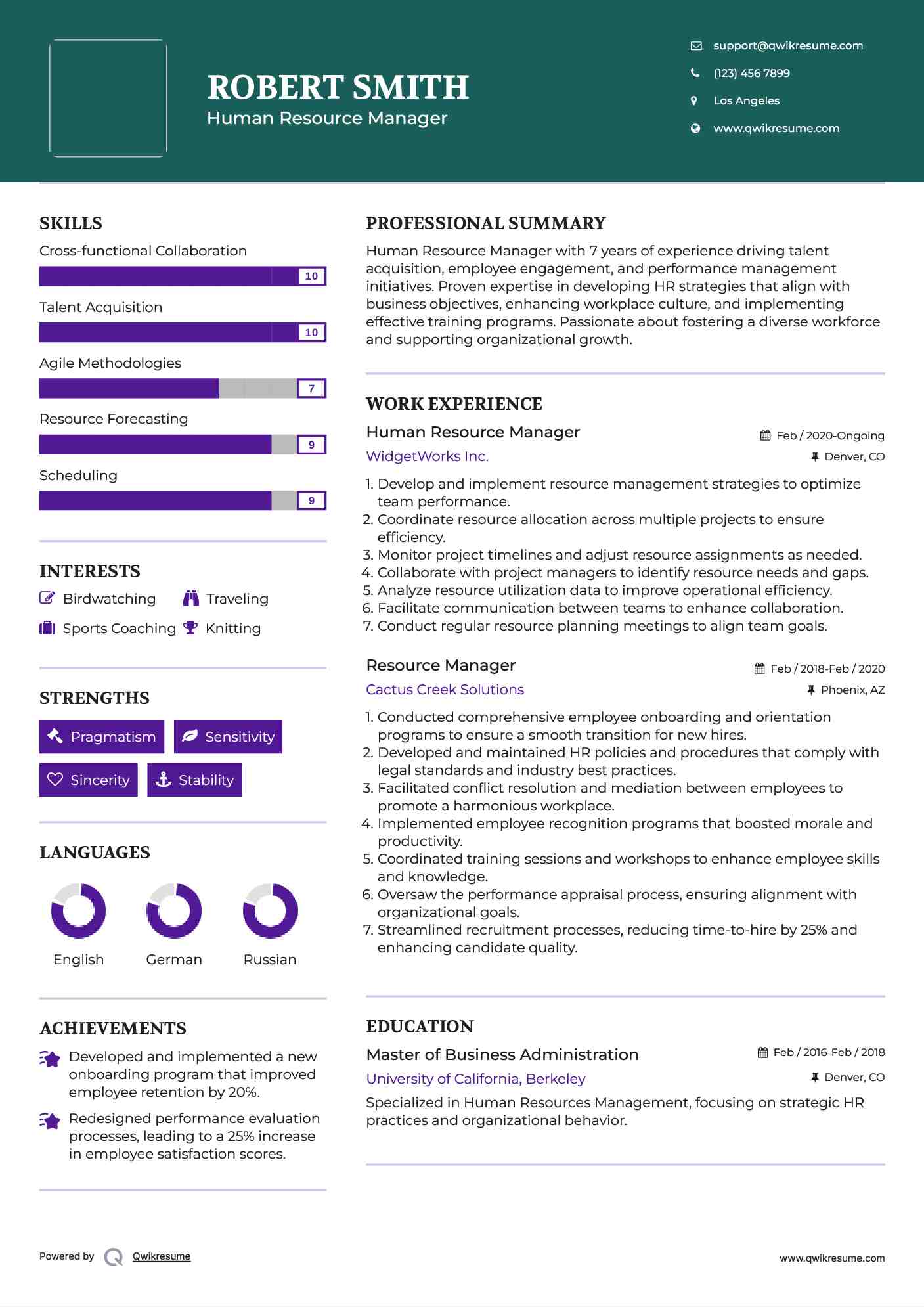 Human Resource Manager Resume Template