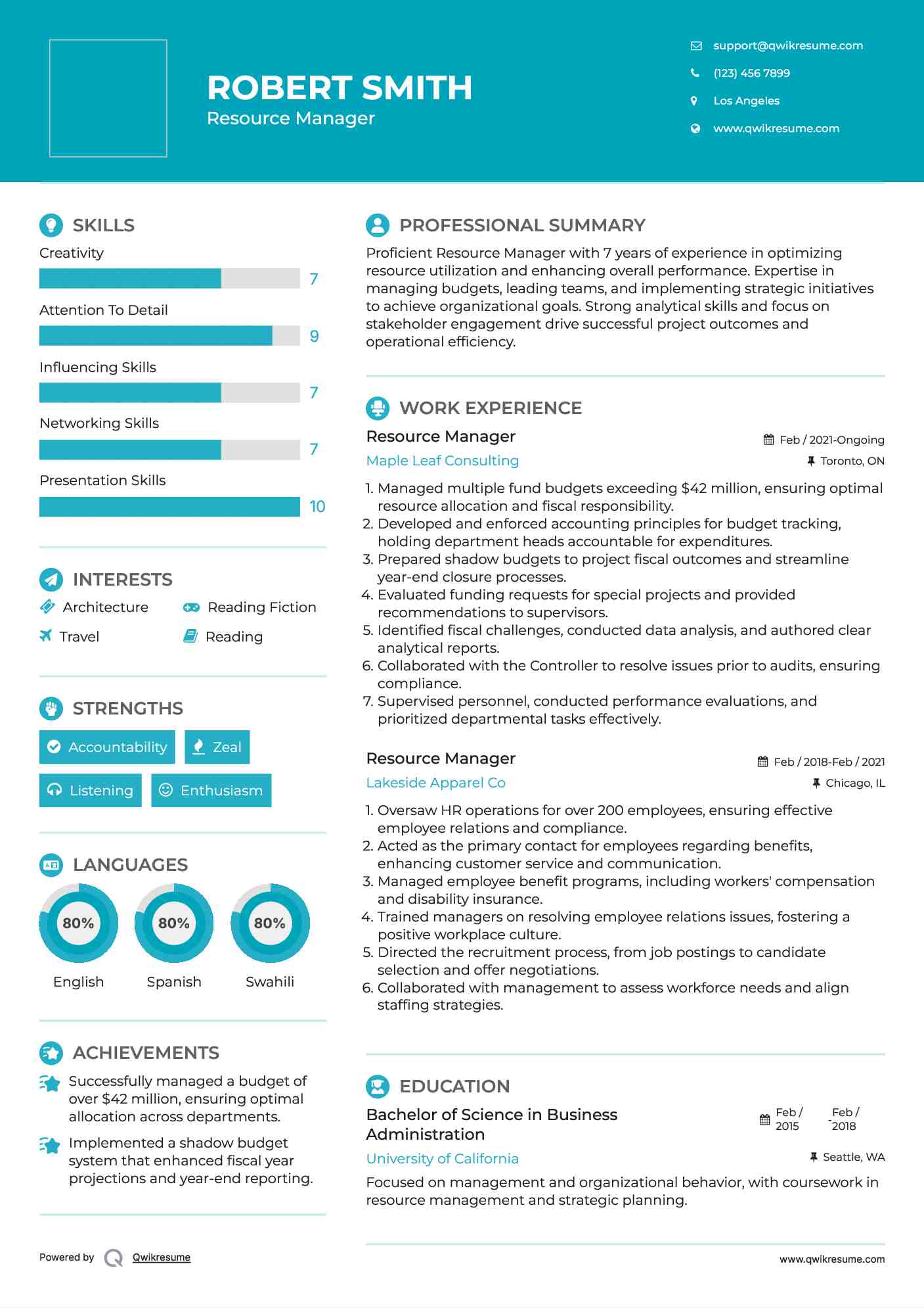 Resource Manager Resume Template