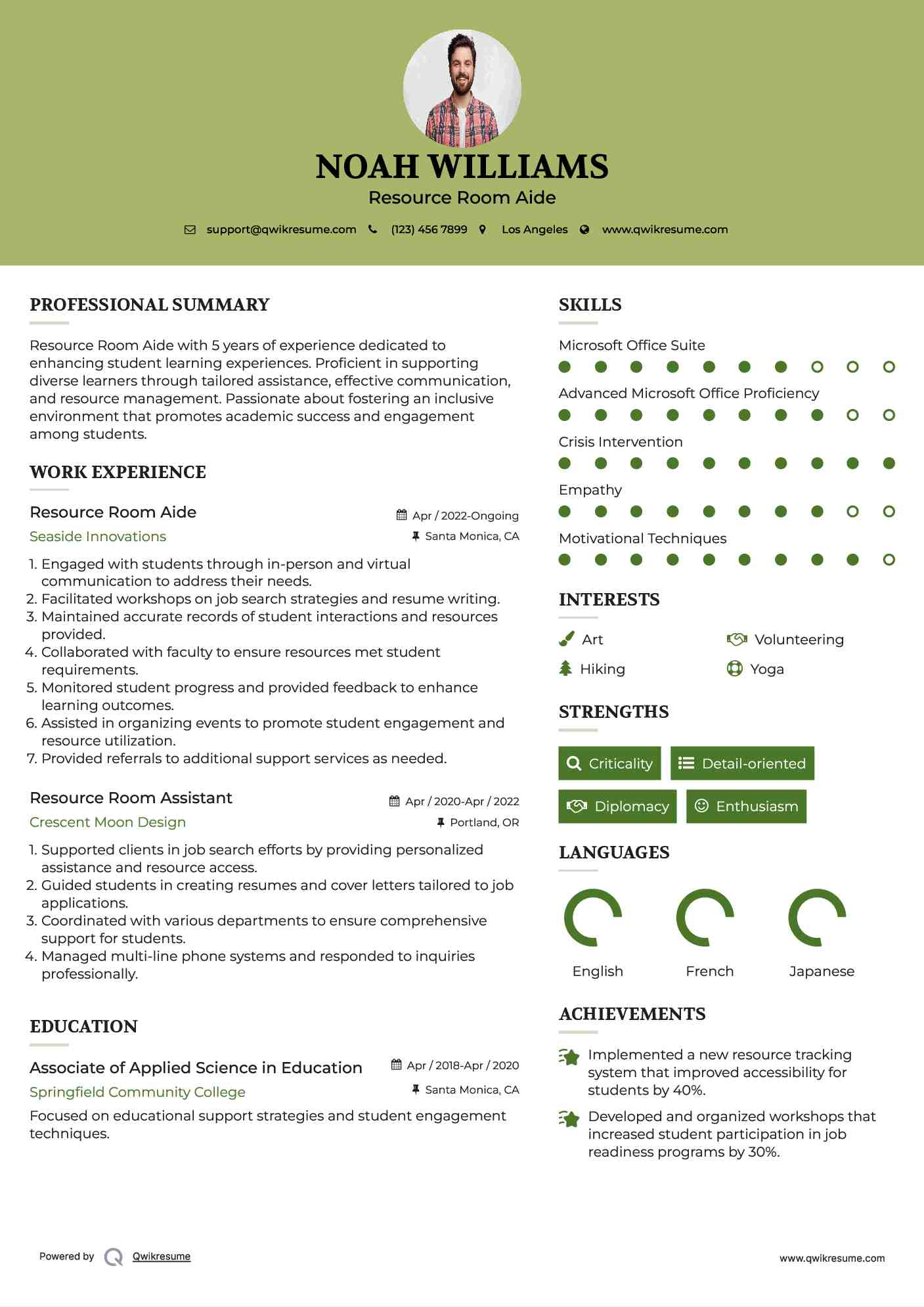 Resource Room Aide Resume Example