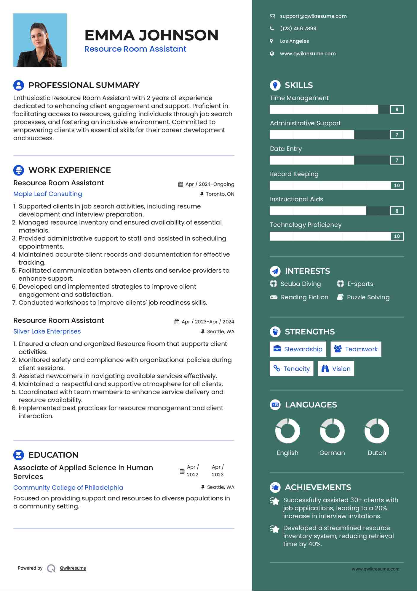 Resource Room Assistant Resume Model