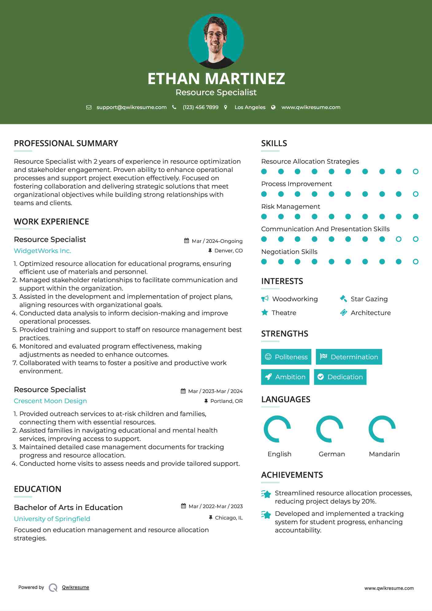 Resource Specialist Resume Model
