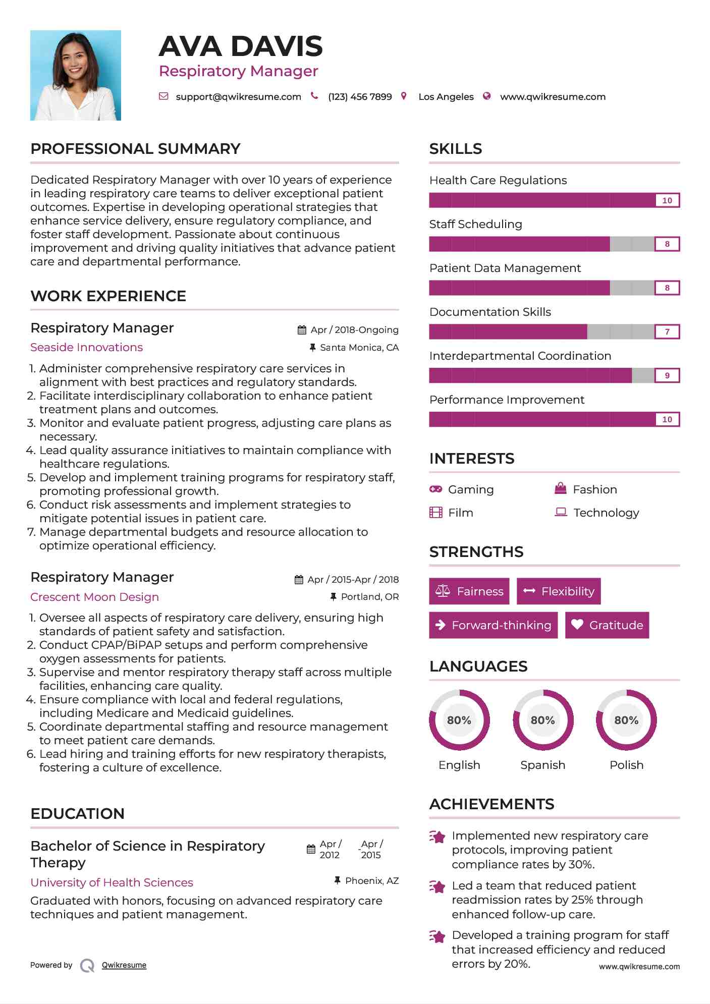 Respiratory Manager Resume Template