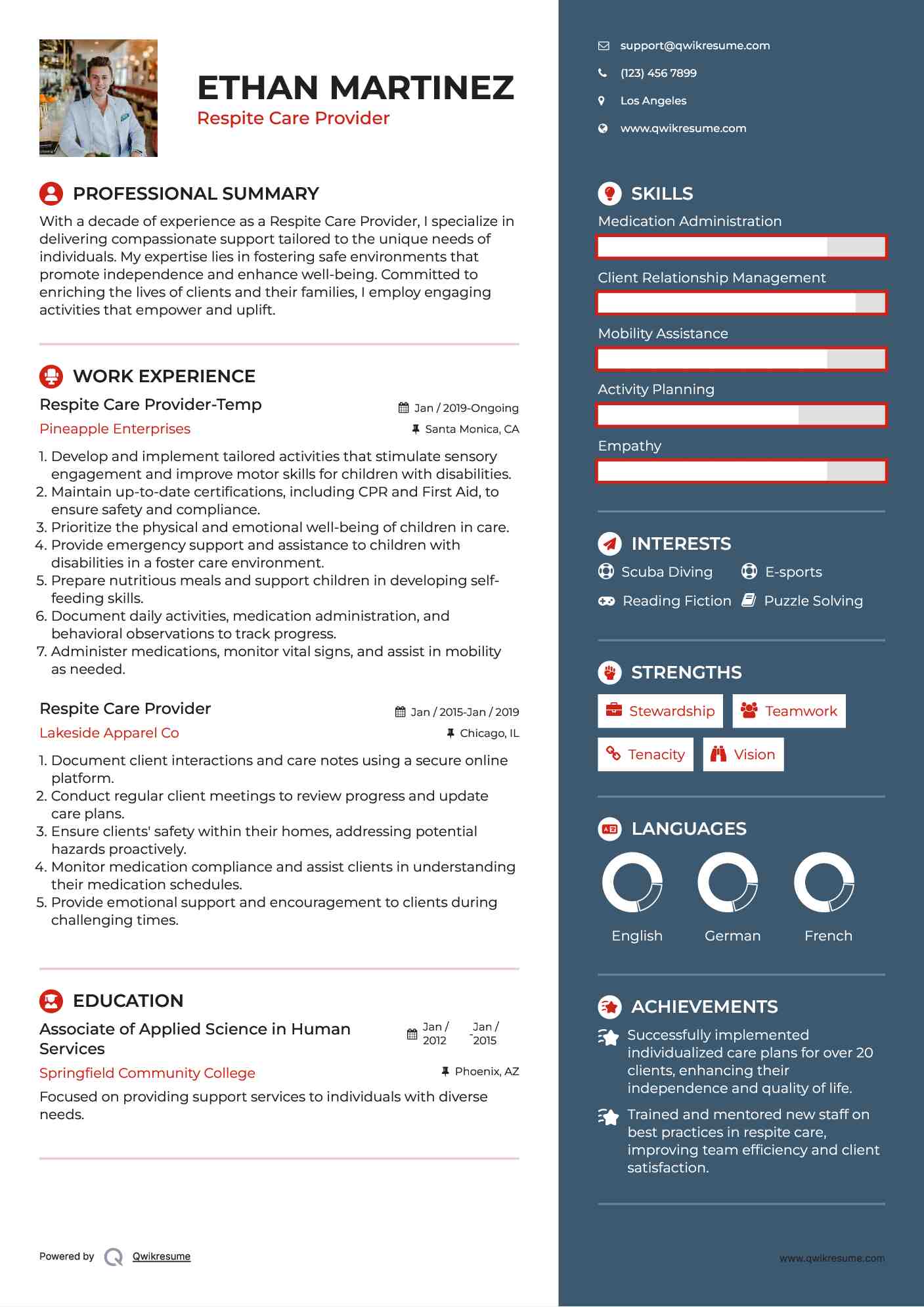 Respite Care Provider-Temp Resume Template