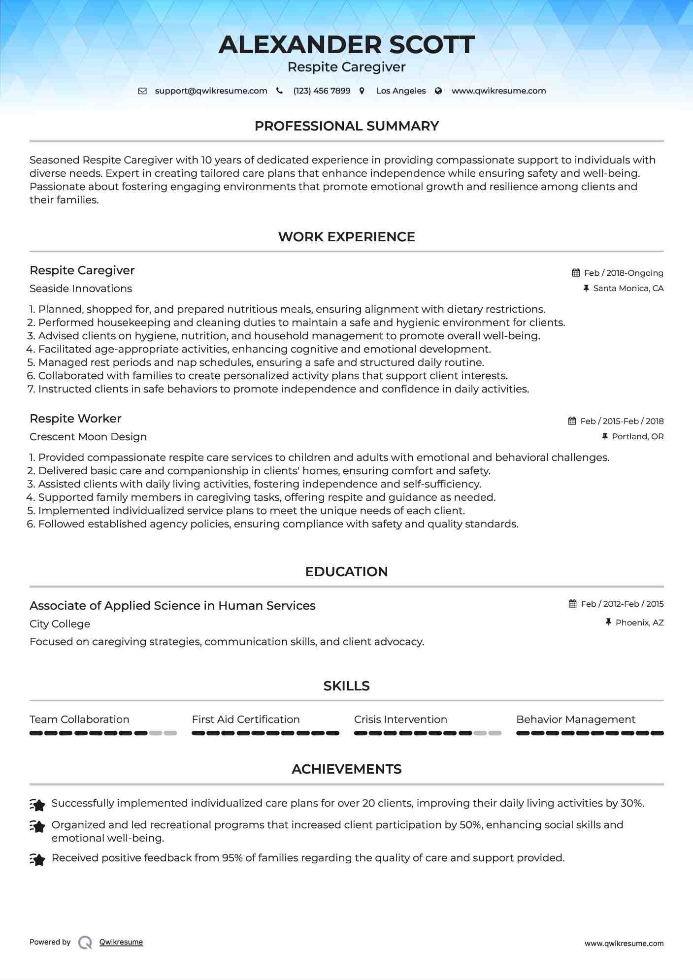 Respite Caregiver Resume Template