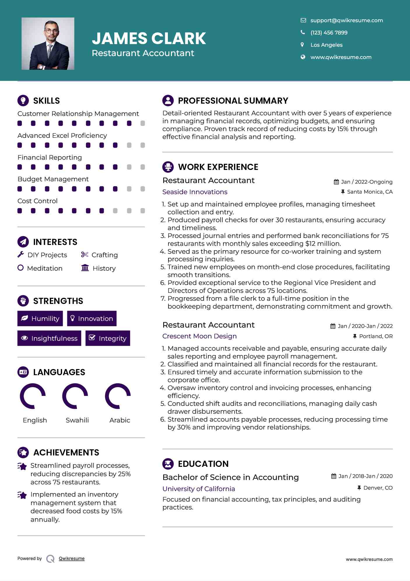 Restaurant Accountant Resume Template