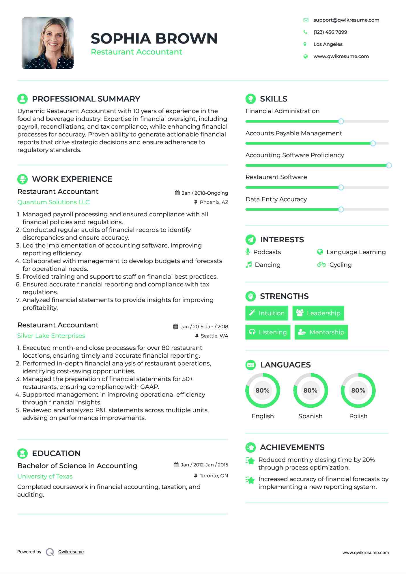 Restaurant Accountant Resume Template