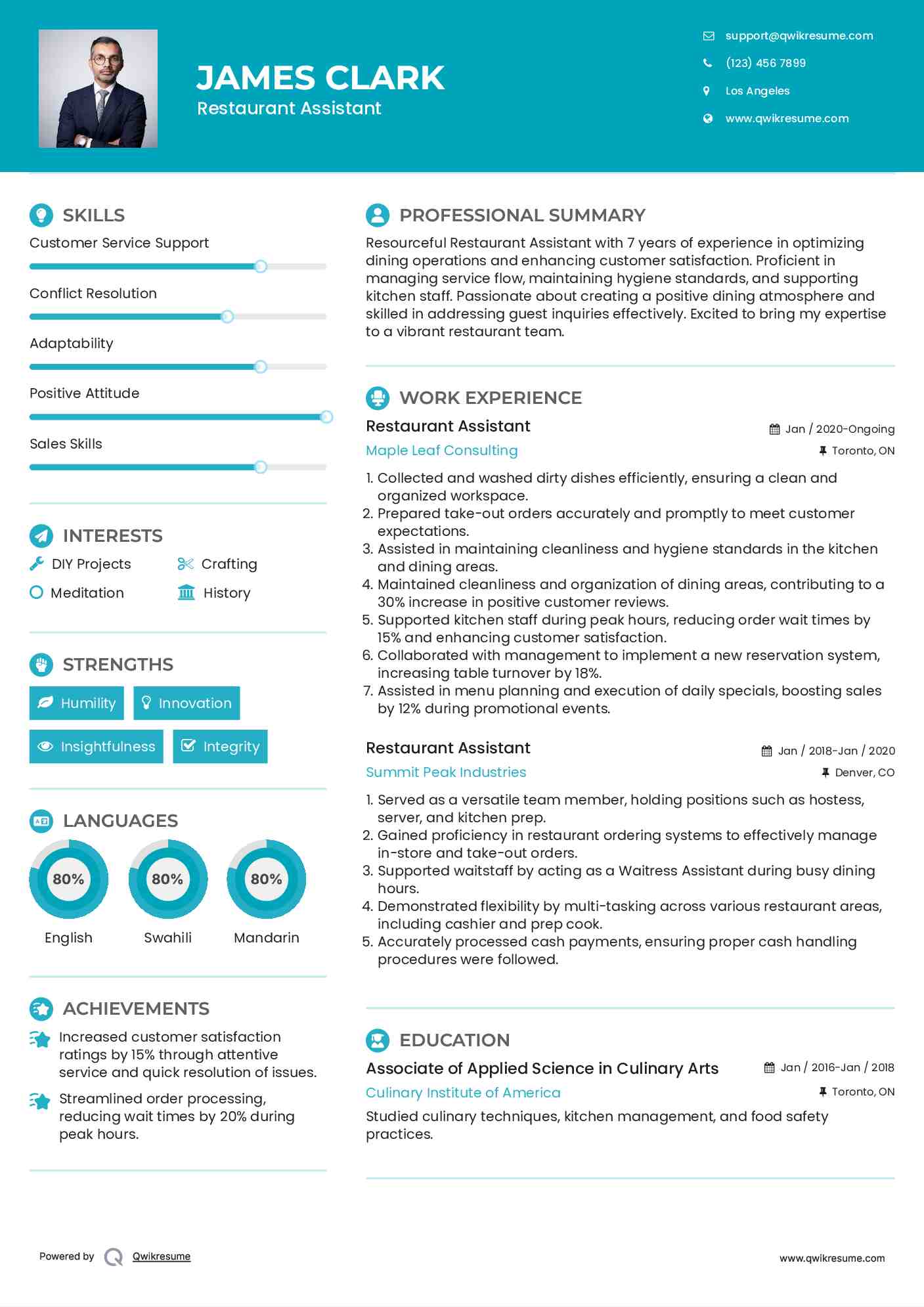 Restaurant Assistant Resume Format