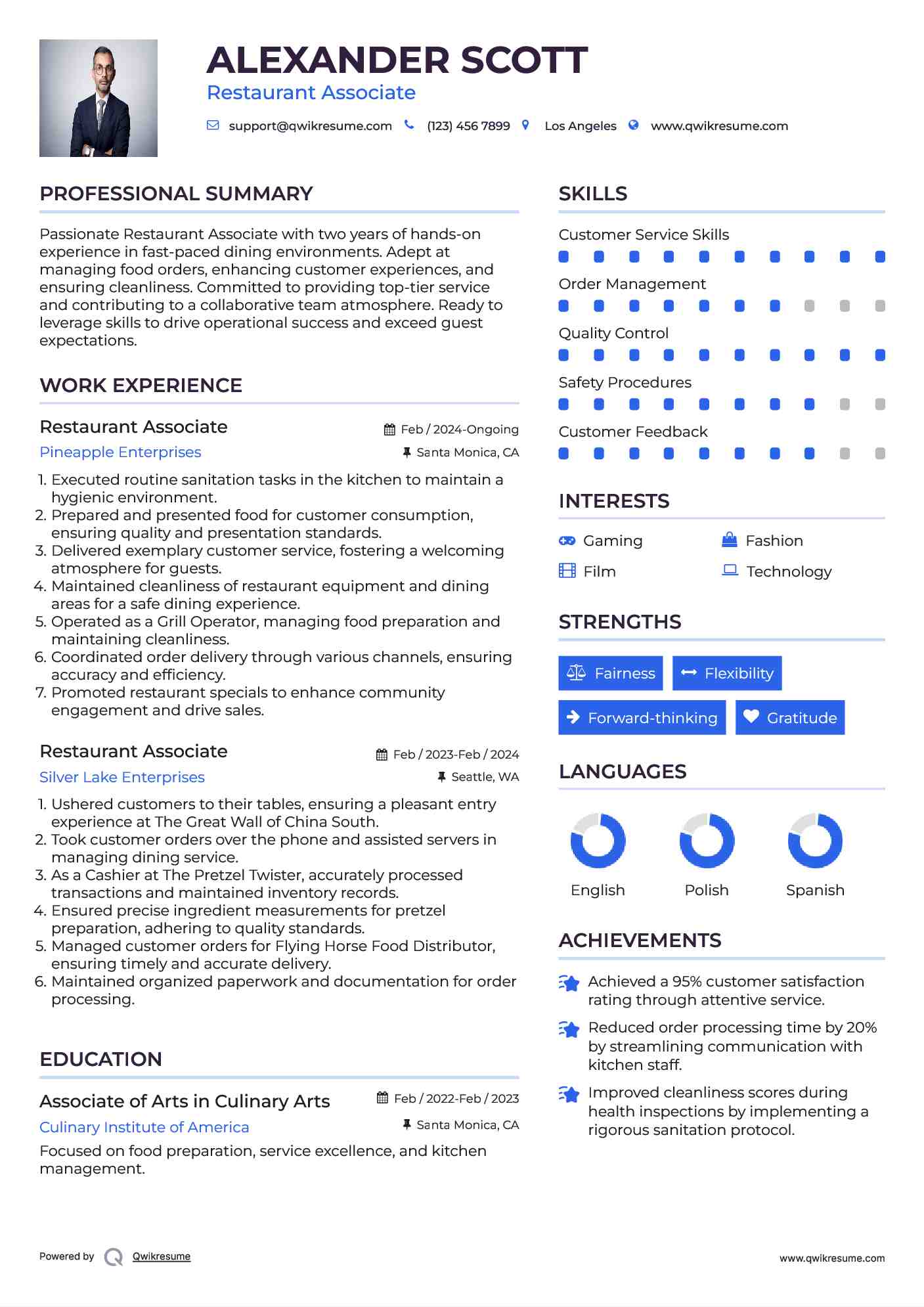 Restaurant Associate Resume Format