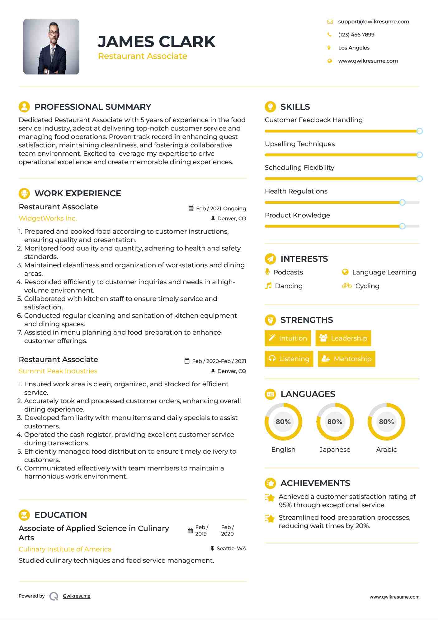 Restaurant Associate Resume Format