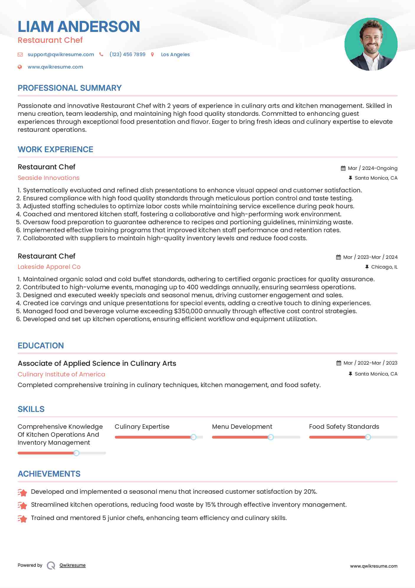 Restaurant Chef Resume Template