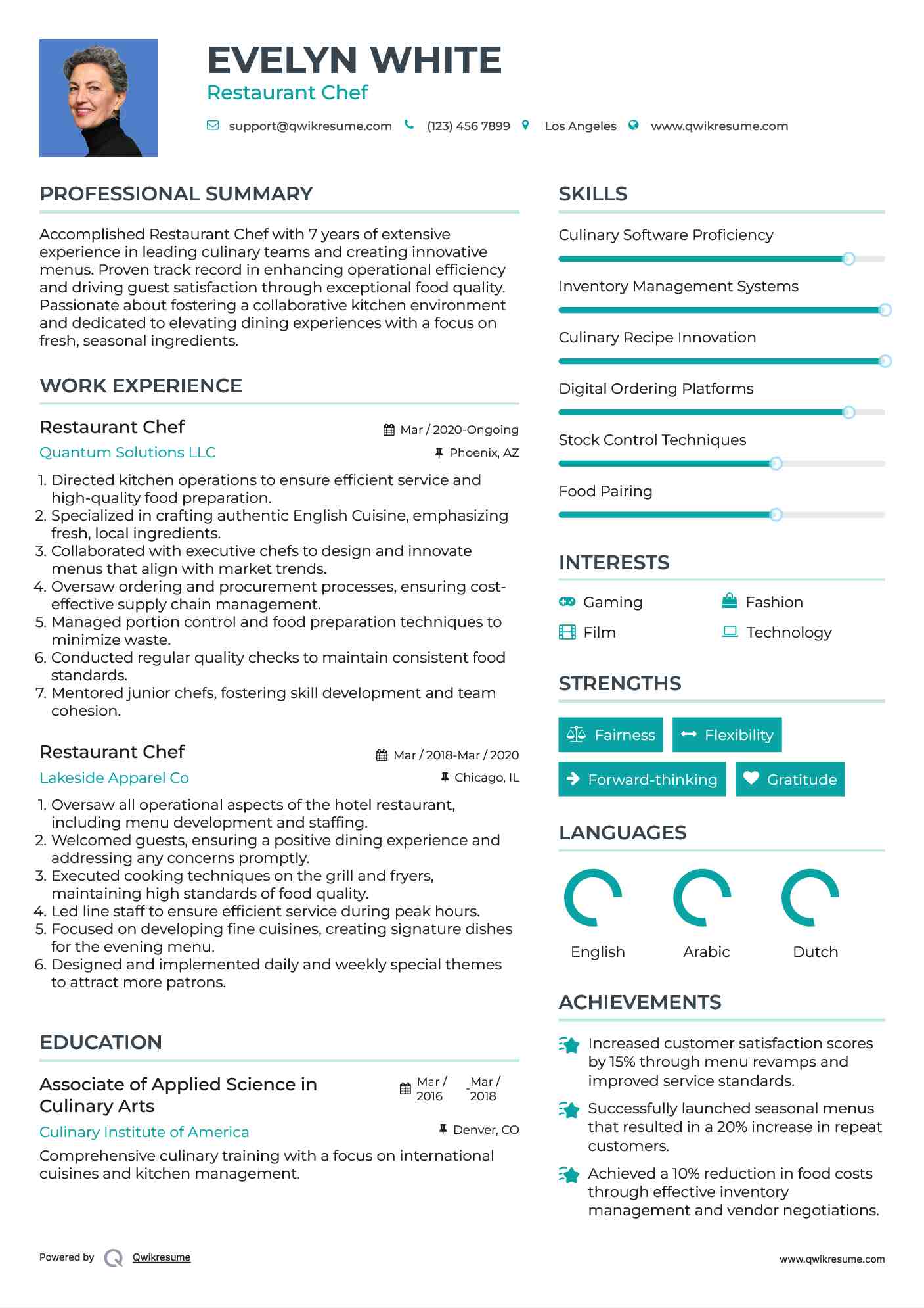 Restaurant Chef Resume Model
