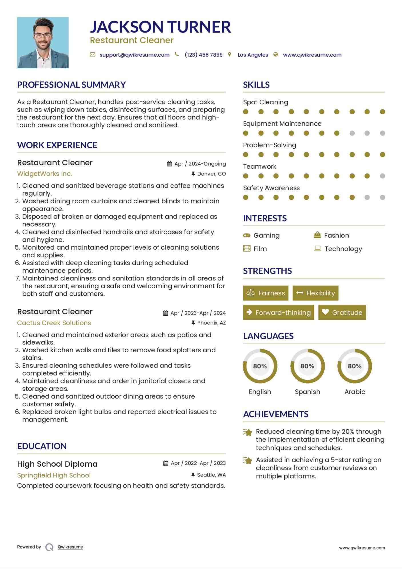 Restaurant Cleaner Resume Template