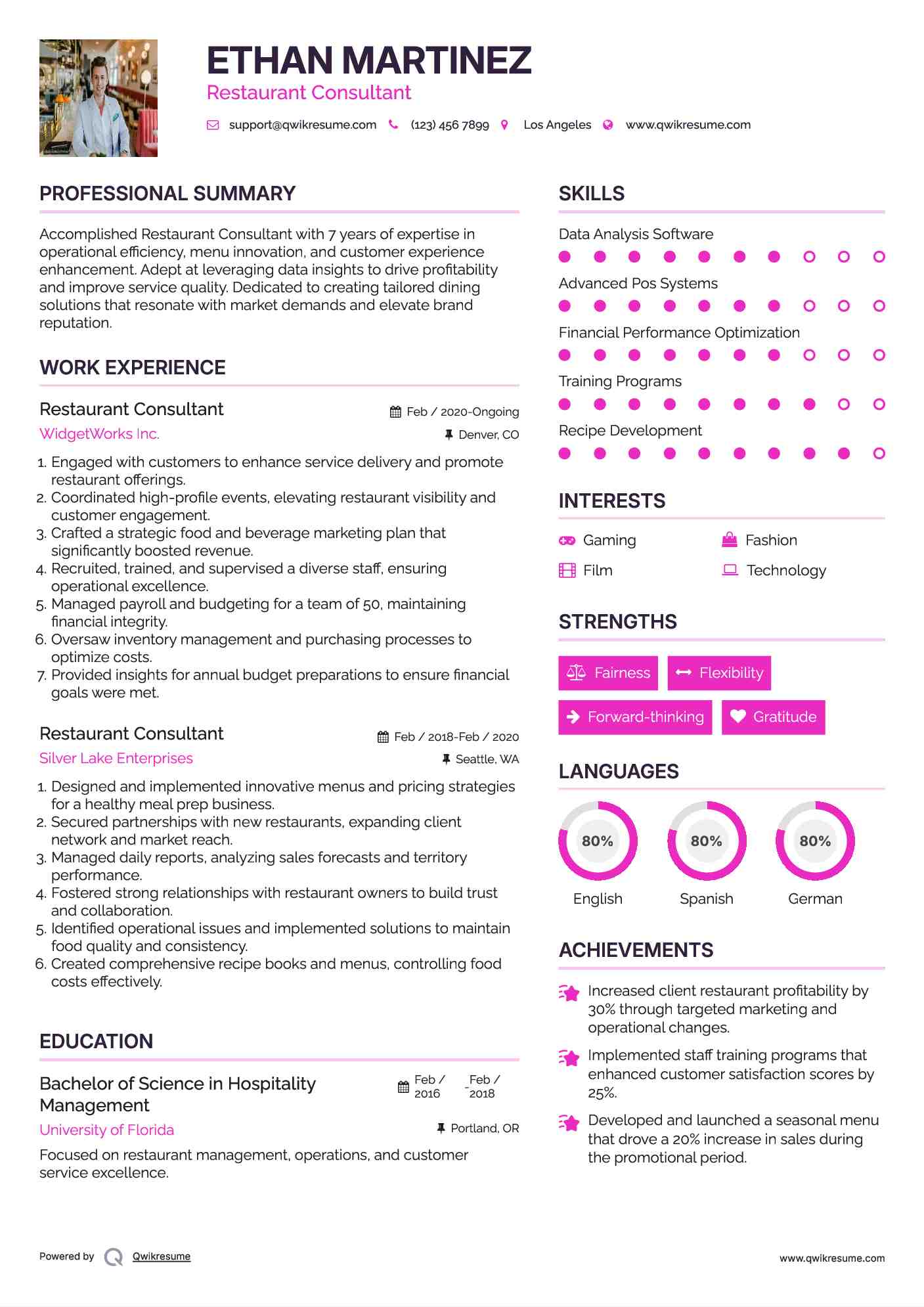 Restaurant Consultant Resume Format