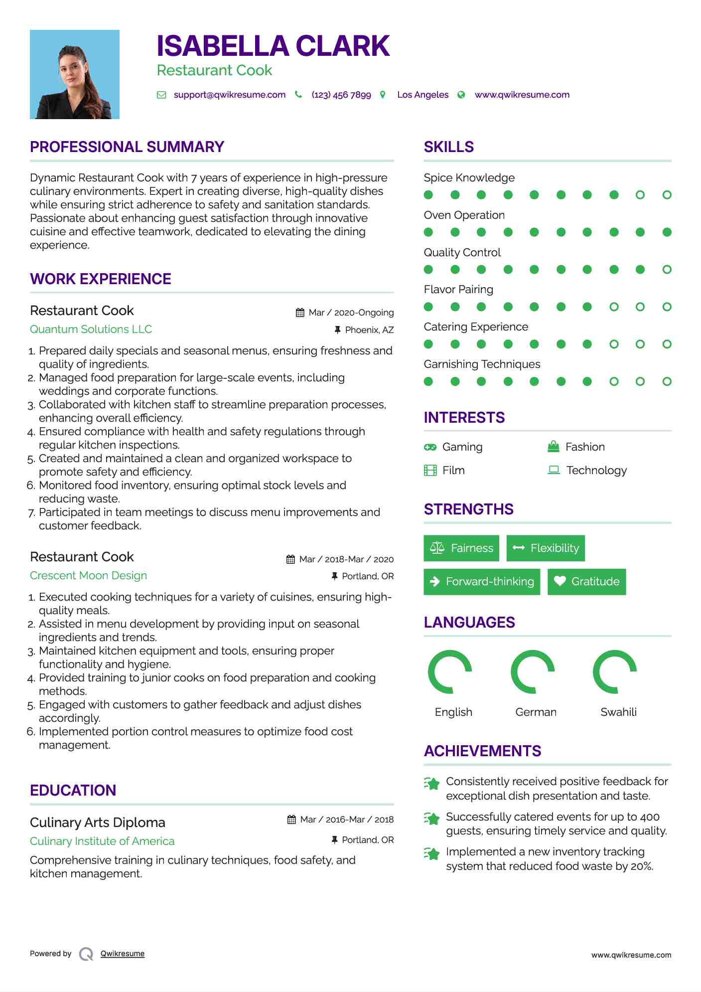 Restaurant Cook Resume Format