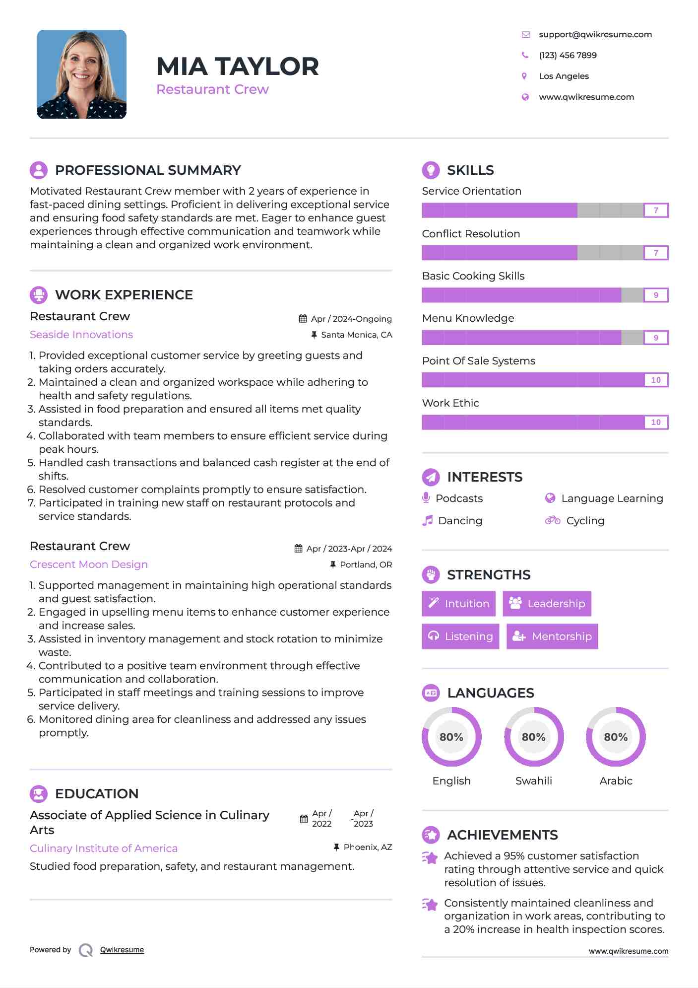 Restaurant Crew Resume Template