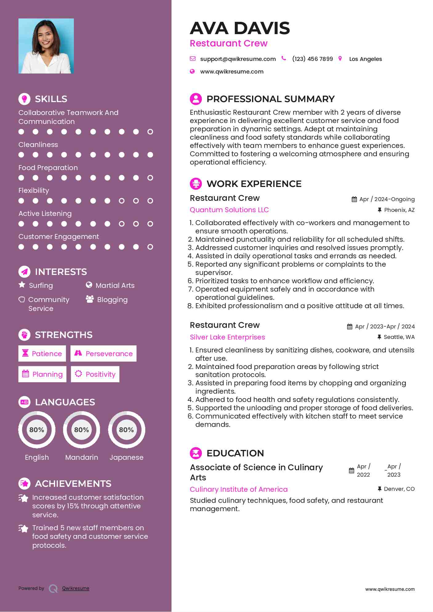 Restaurant Crew Resume Example